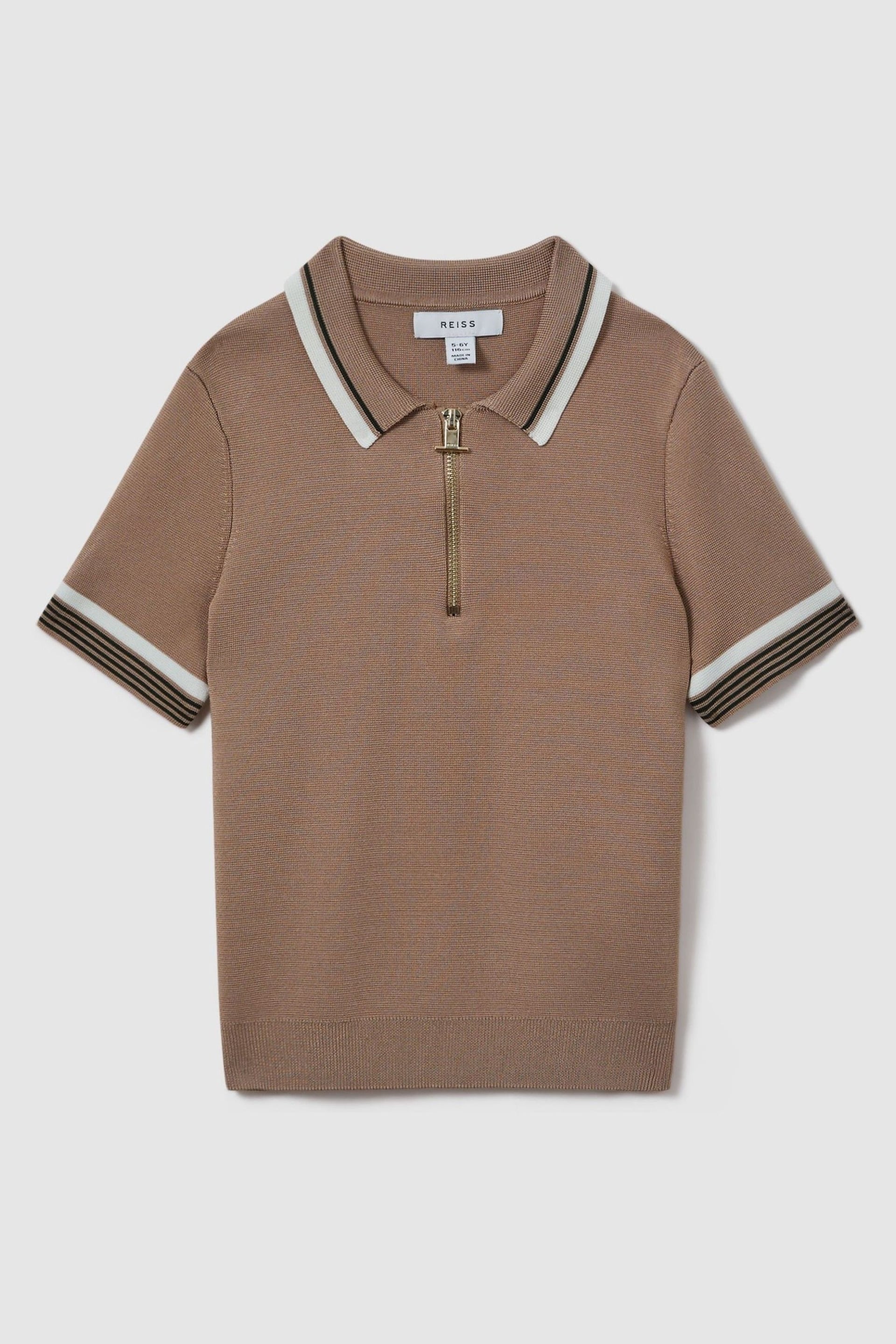 Reiss Warm Taupe Chelsea Senior Half-Zip Polo Shirt - Image 1 of 3