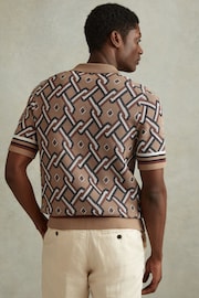 Reiss Camel Multi Hyde Knitted Cuban Collar Shirt - Image 5 of 6