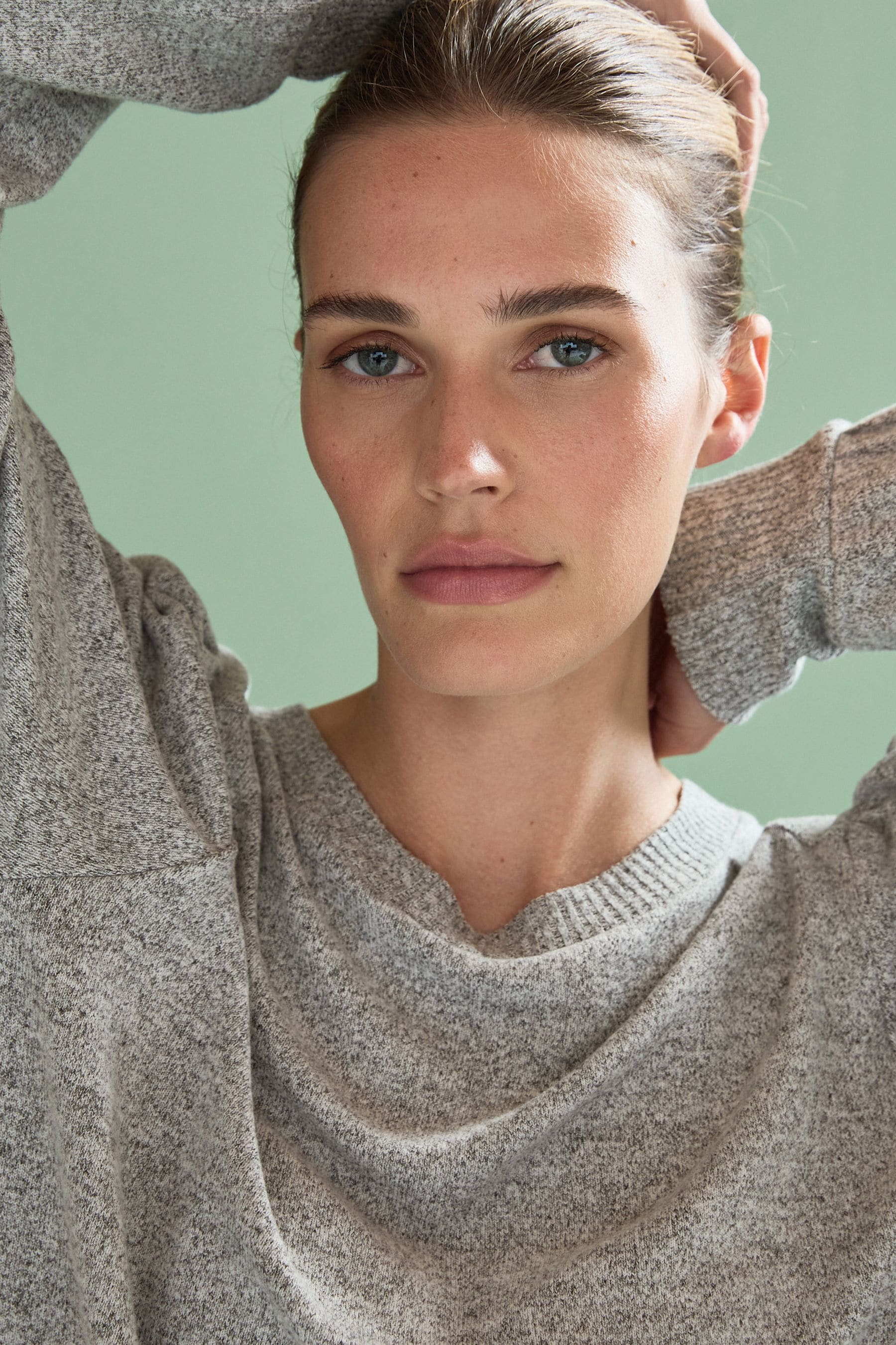 Buy Grey Cosy Lightweight Soft Touch Sleeve Detail Crew Neck Jumper from Next Luxembourg