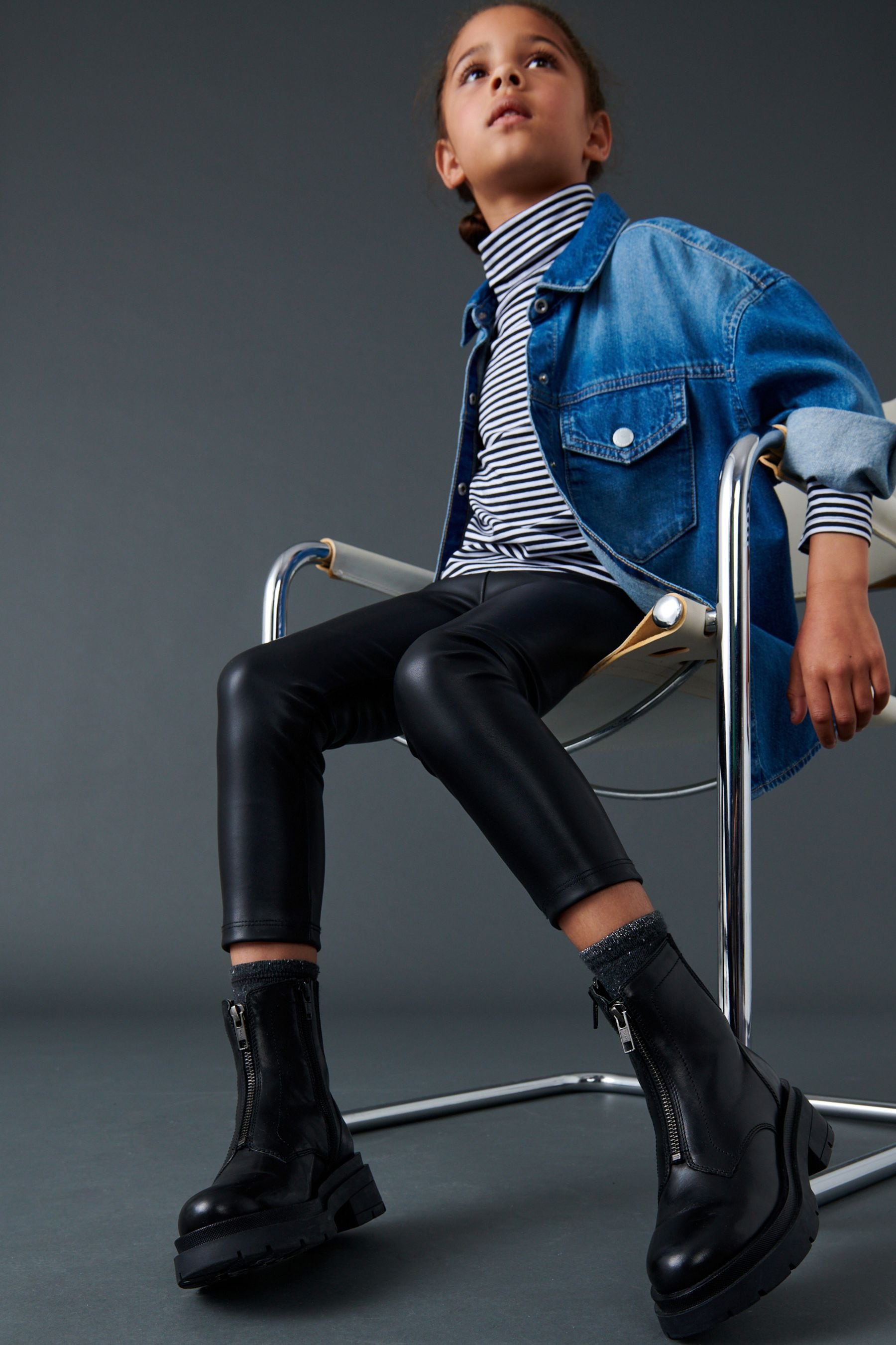 Buy Black Chunky Zip Front Leather Ankle Boots from Next Luxembourg