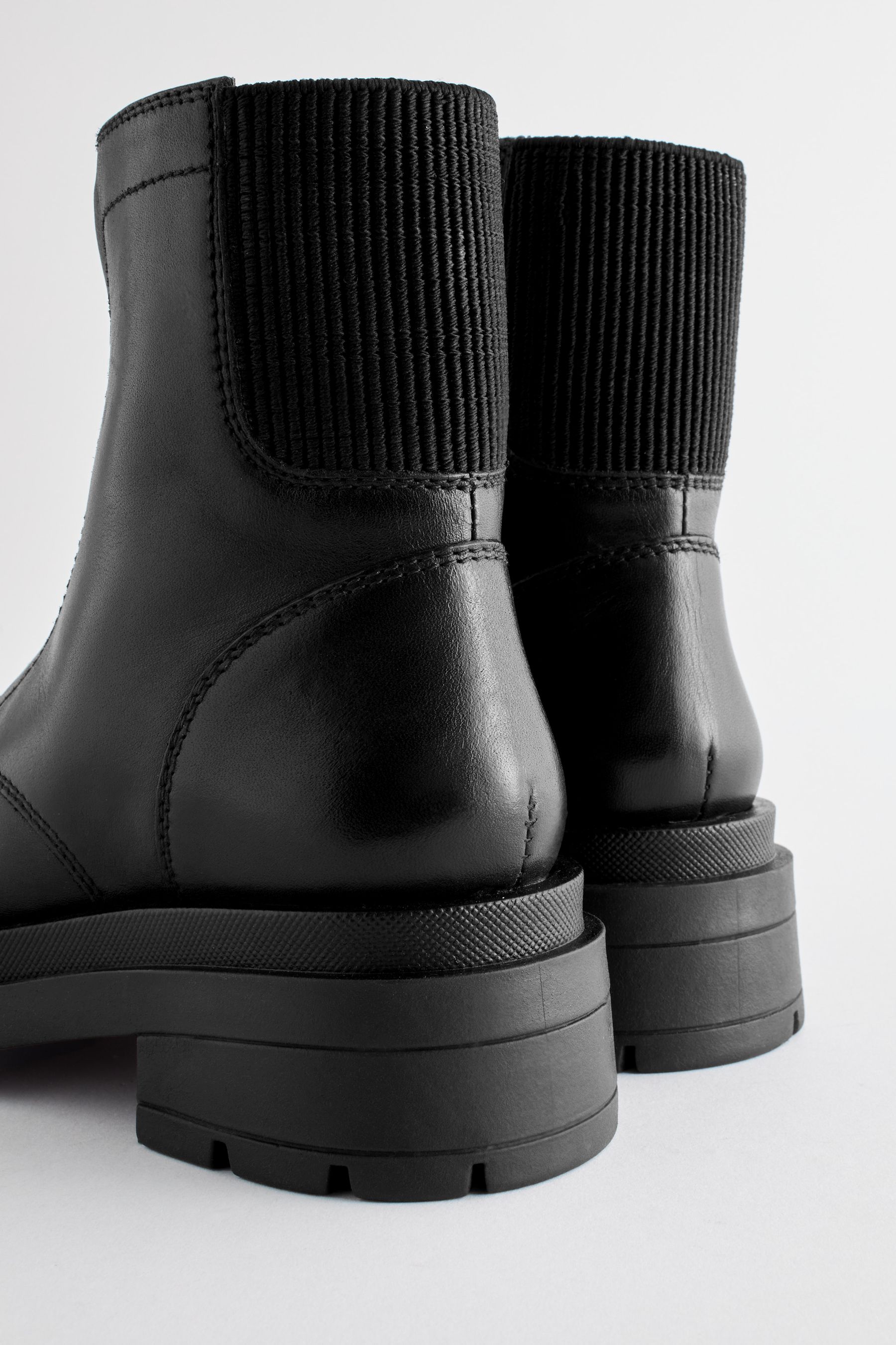 Buy Black Chunky Zip Front Leather Ankle Boots from the Next UK