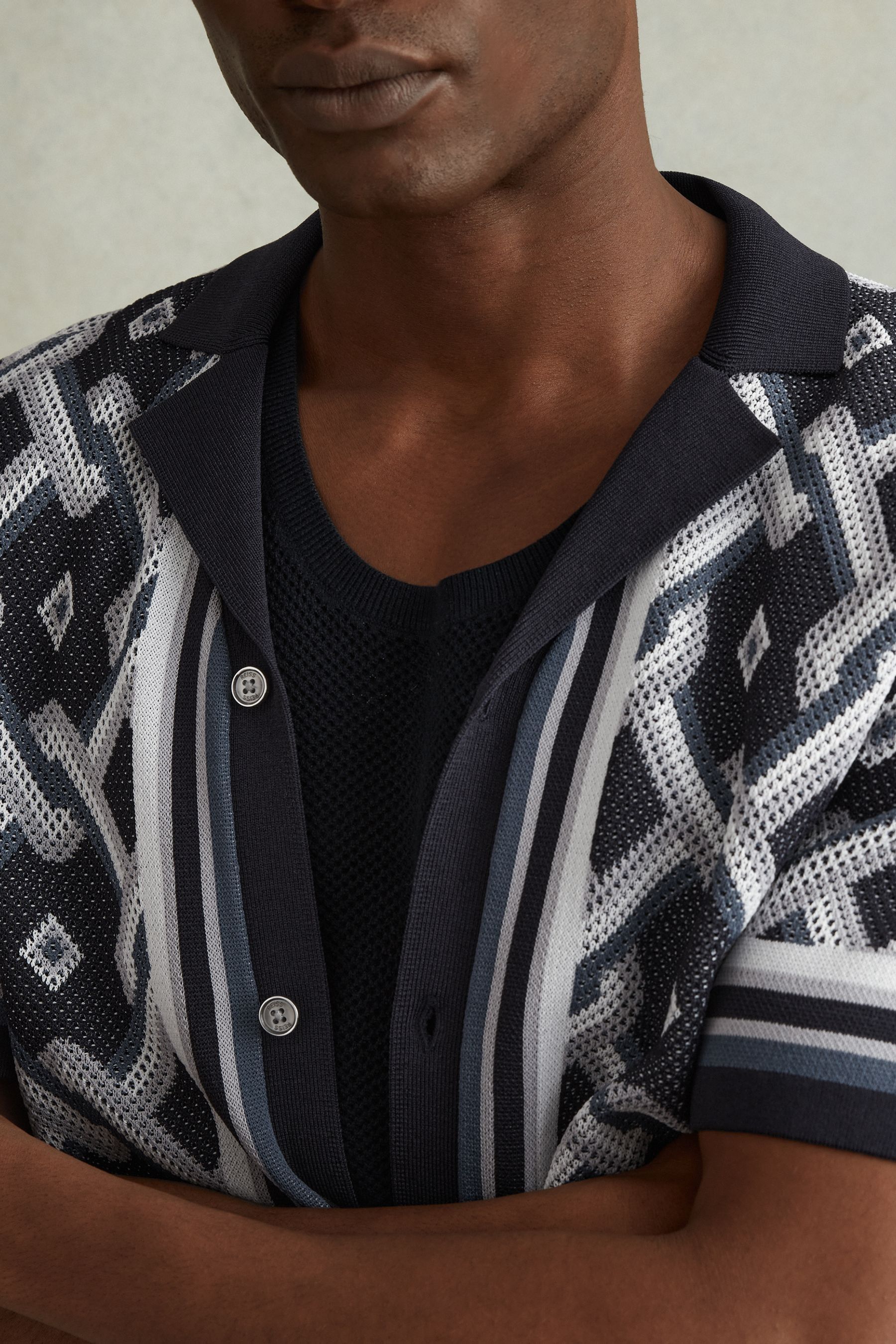 Buy Reiss Navy Multi Hyde Knitted Cuban Collar Shirt from the Next UK online shop