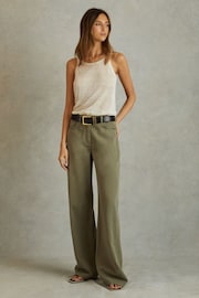 Reiss Khaki Colorado Garment Dyed Wide Leg Trousers - Image 1 of 5