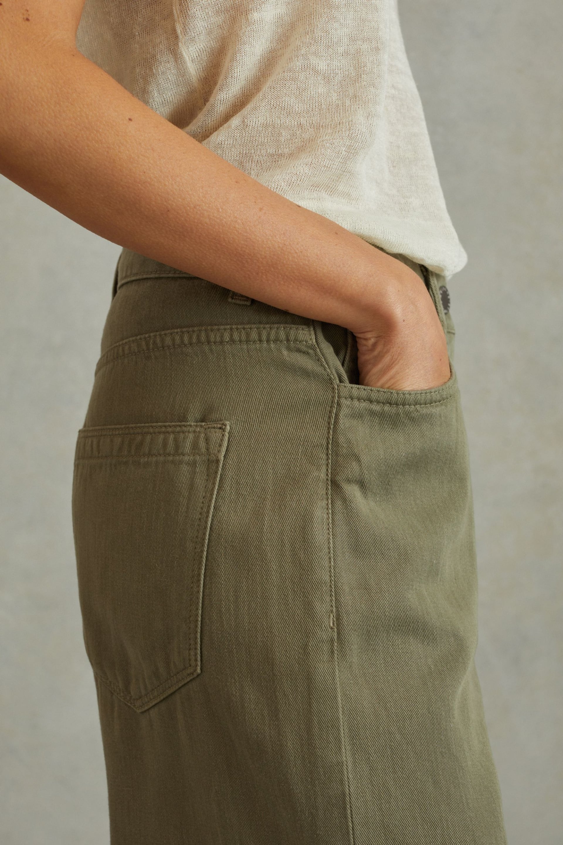 Reiss Khaki Colorado Garment Dyed Wide Leg Trousers - Image 3 of 5