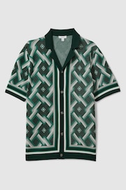 Reiss Green Multi Hyde Knitted Cuban Collar Shirt - Image 2 of 6