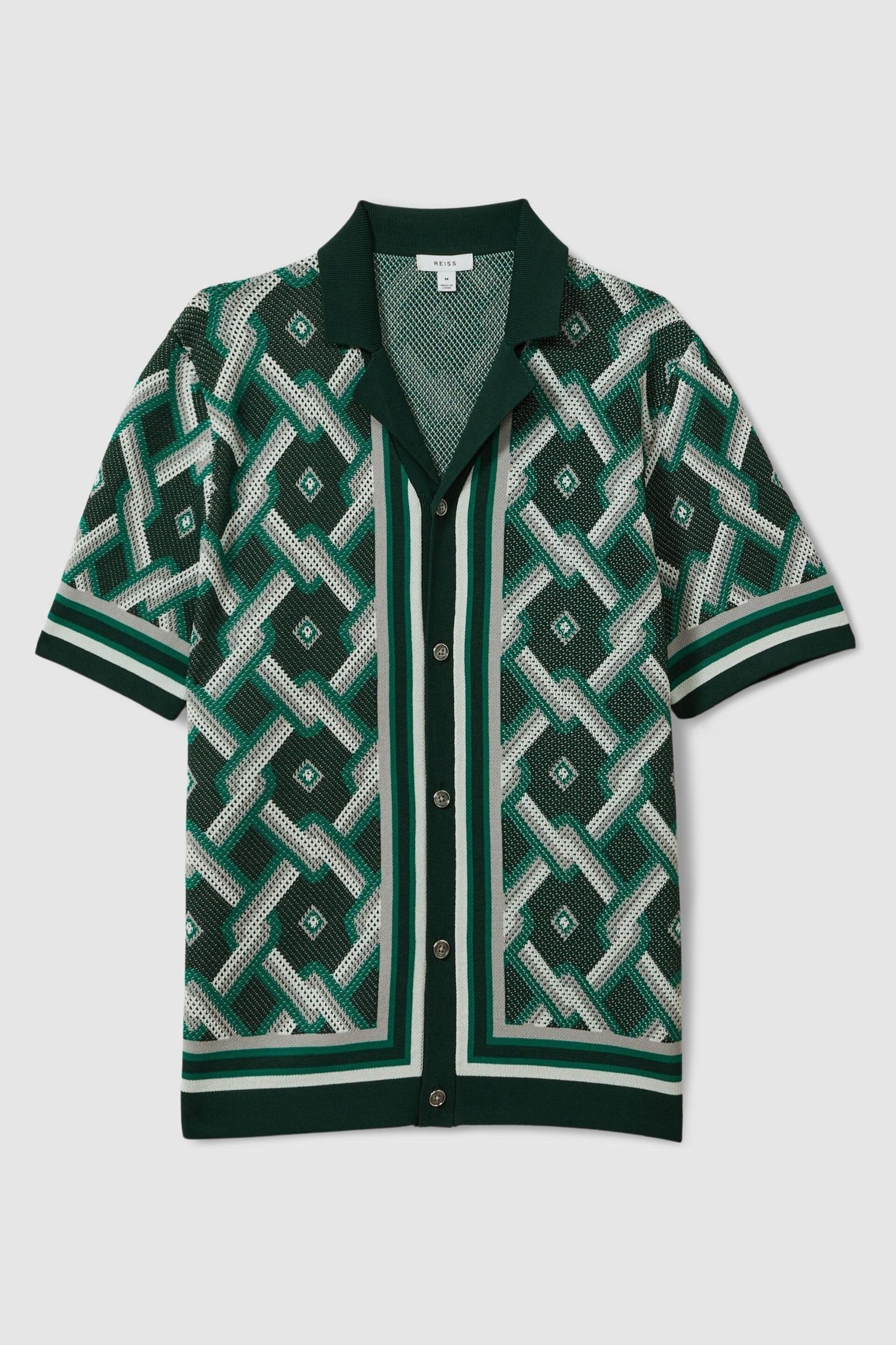 Reiss Green Multi Hyde Knitted Cuban Collar Shirt - Image 2 of 6
