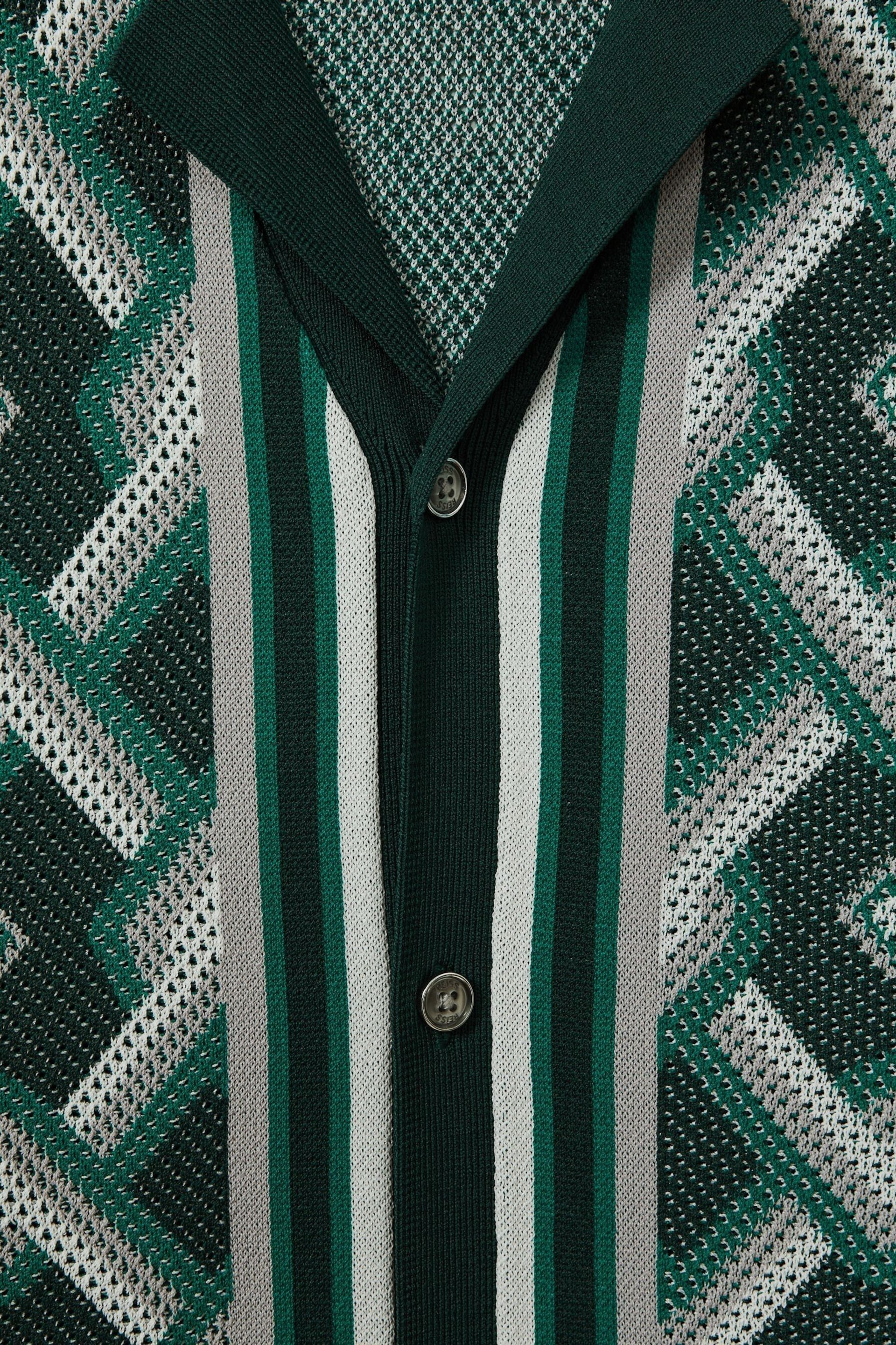 Reiss Green Multi Hyde Knitted Cuban Collar Shirt - Image 6 of 6