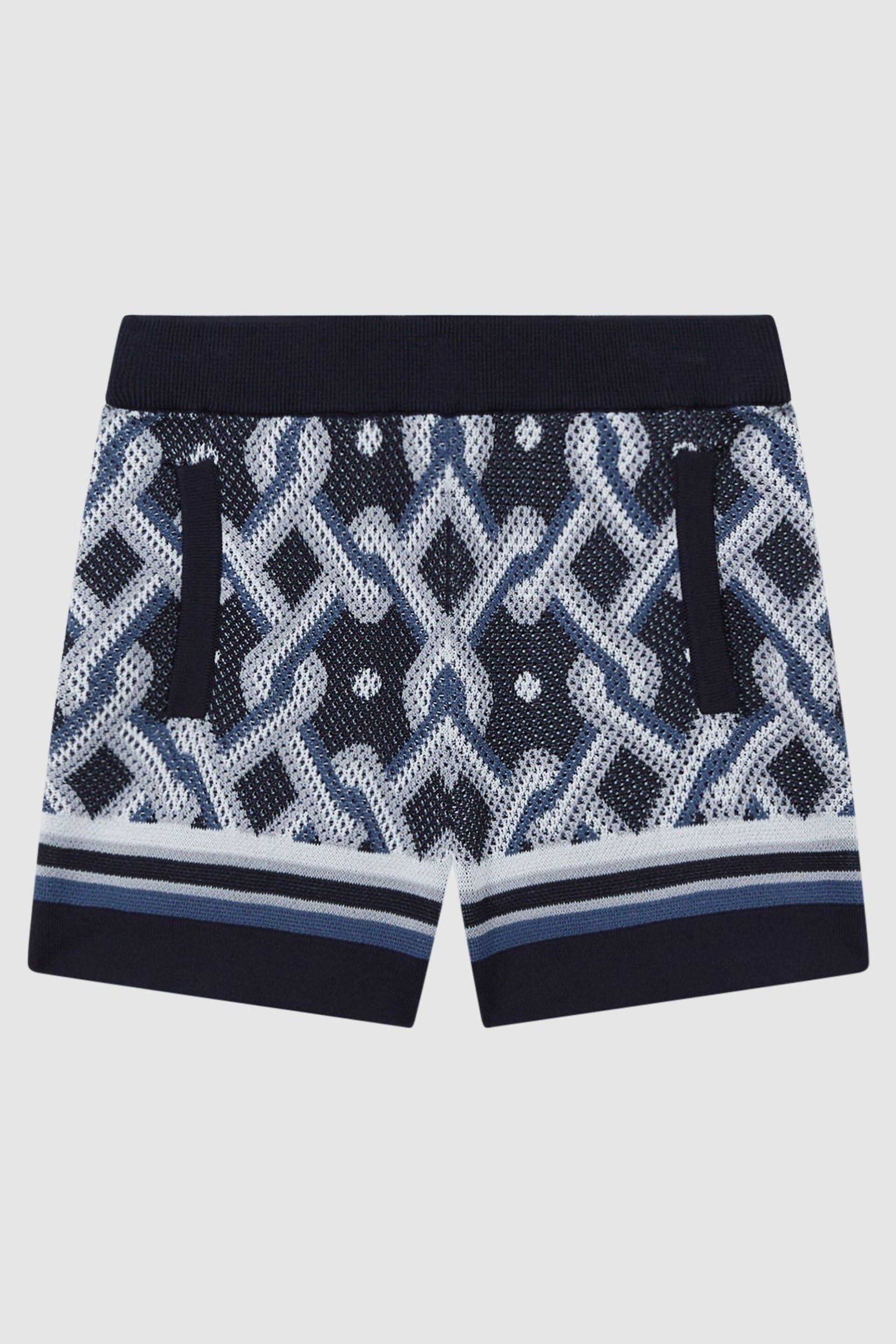 Reiss Navy Multi Jack Senior Knitted Elasticated Waistband Shorts - Image 2 of 6