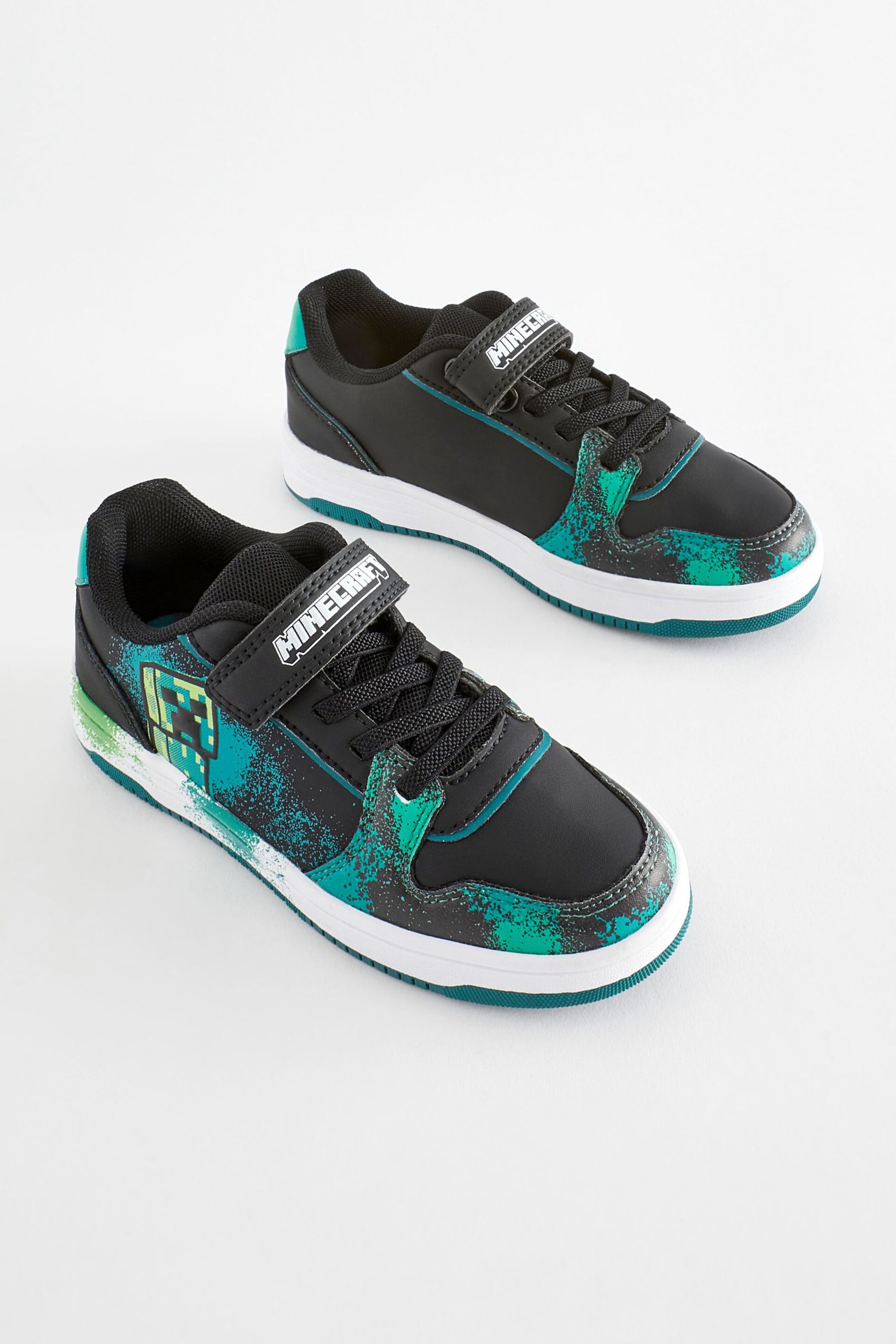 Black/Green Minecraft One Strap Elastic Lace Trainers - Image 1 of 6