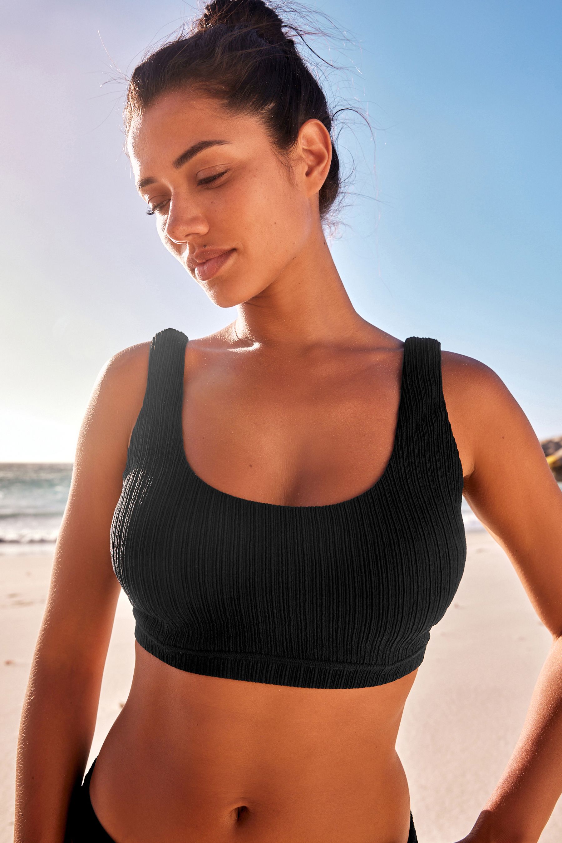 Buy Black Rib DD Wired Crop Bikini Top from the Next UK online shop