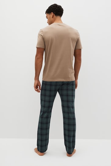 Stone Natural/Navy Blue/Green Check Cotton Pyjamas Set