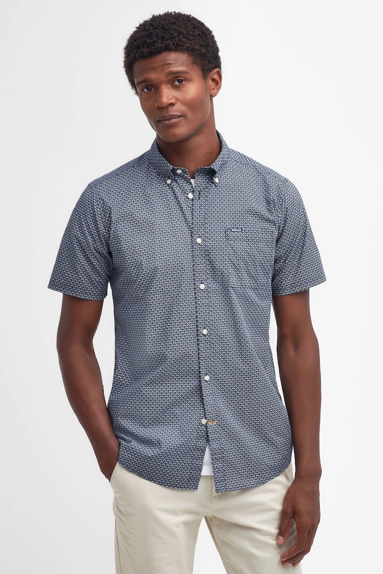 Barbour® Navy Shell Print Short Sleeve 100% Cotton Shirt - Image 1 of 6