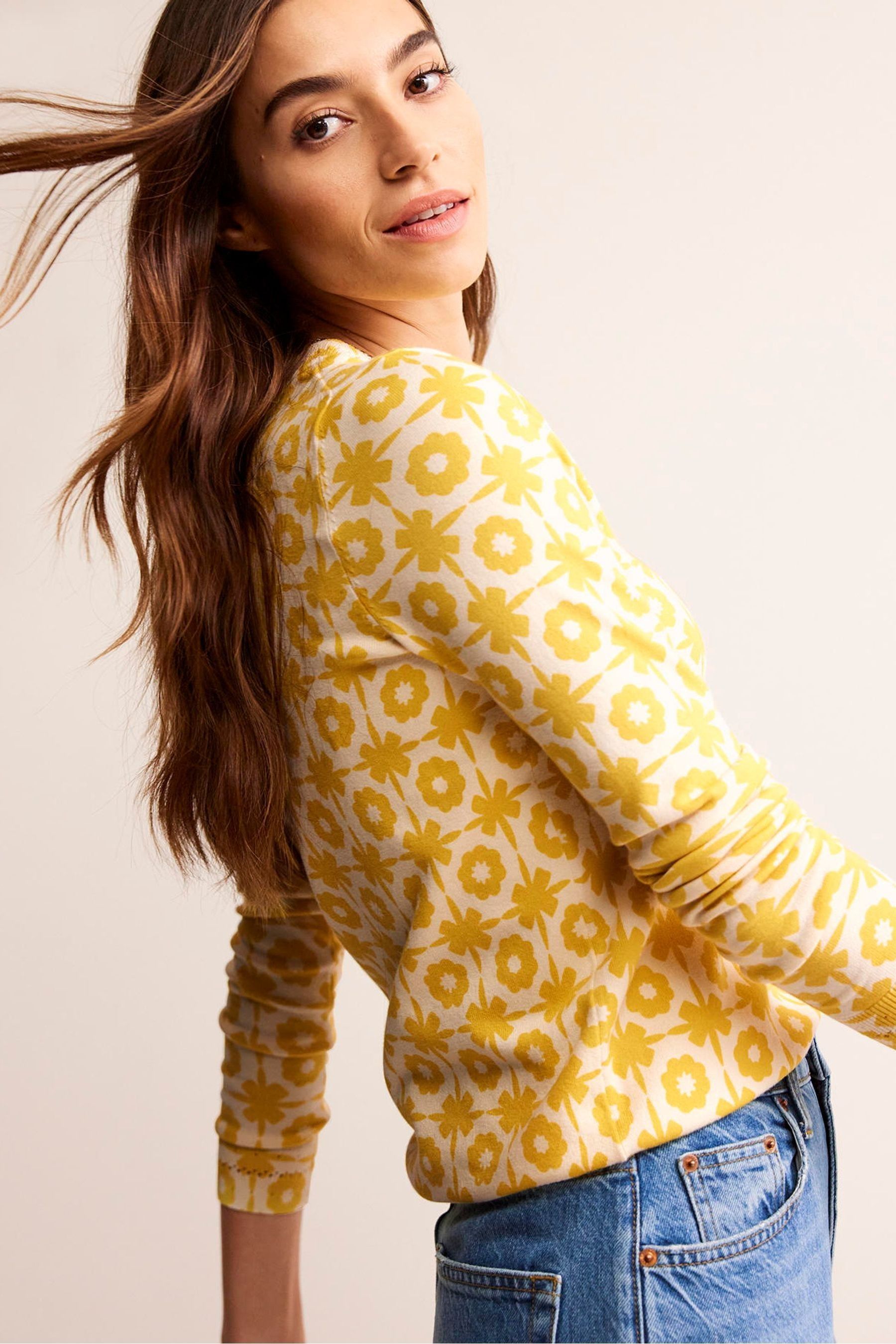 Buy Boden Yellow Catriona Cotton Crew Jumper from the Next UK online shop