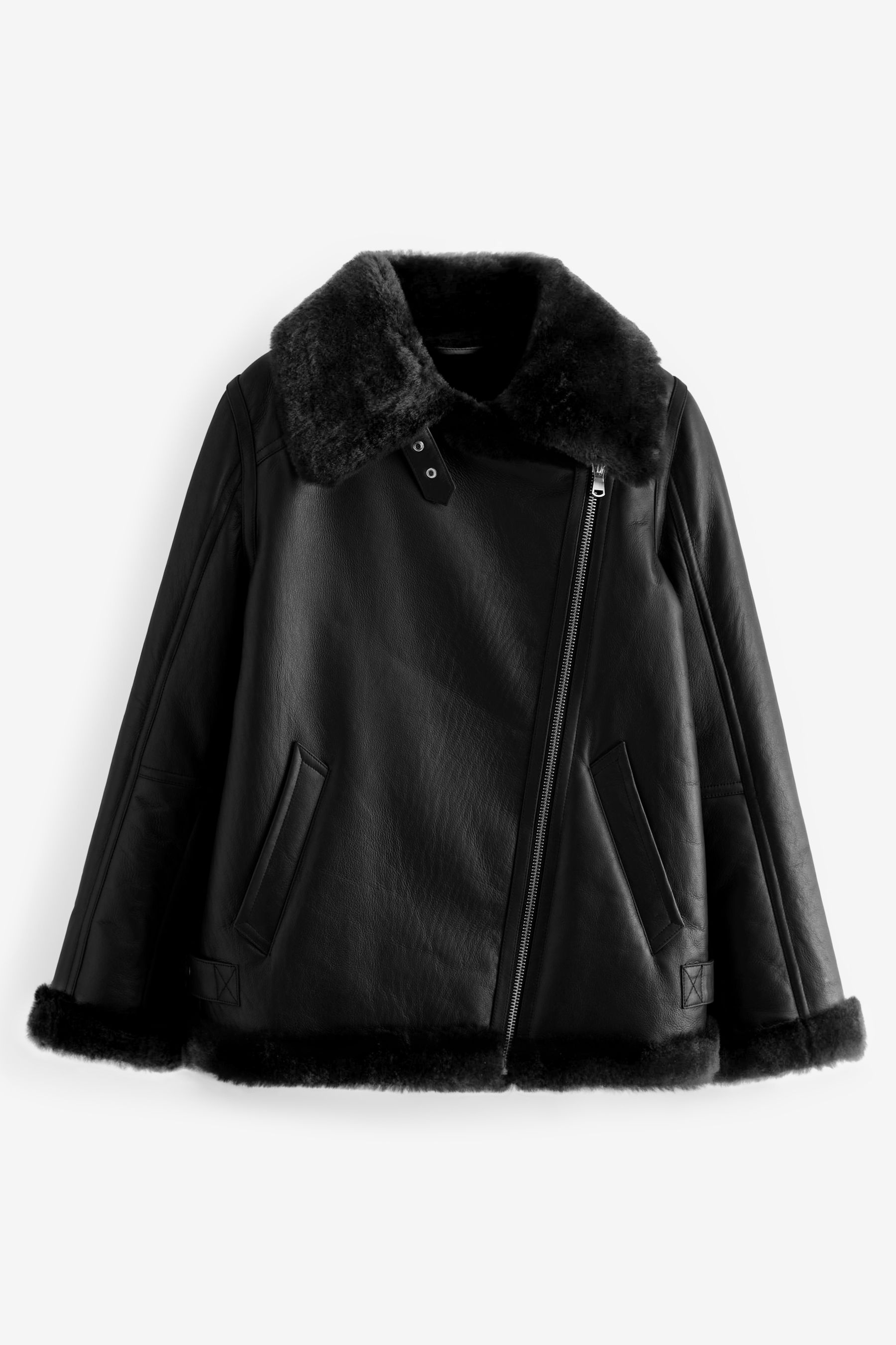 Buy Black Real Leather Aviator Jacket from Next Luxembourg
