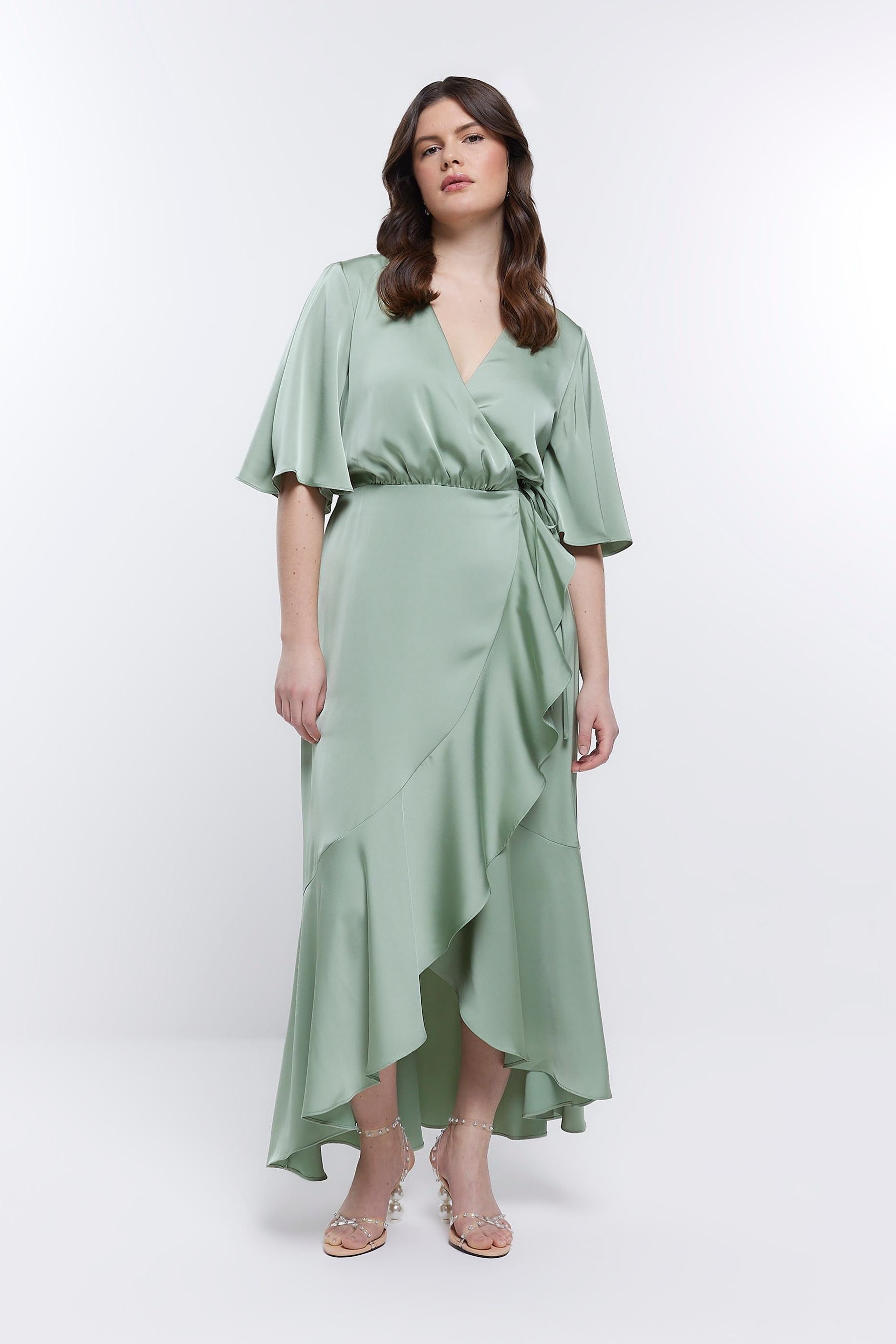 Buy River Island Green Waterfall Wrap Bridesmaid Dress from the