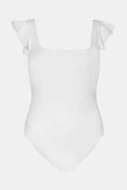 Mint Velvet White Rib Ruffle Square Neck Swimsuit - Image 6 of 7
