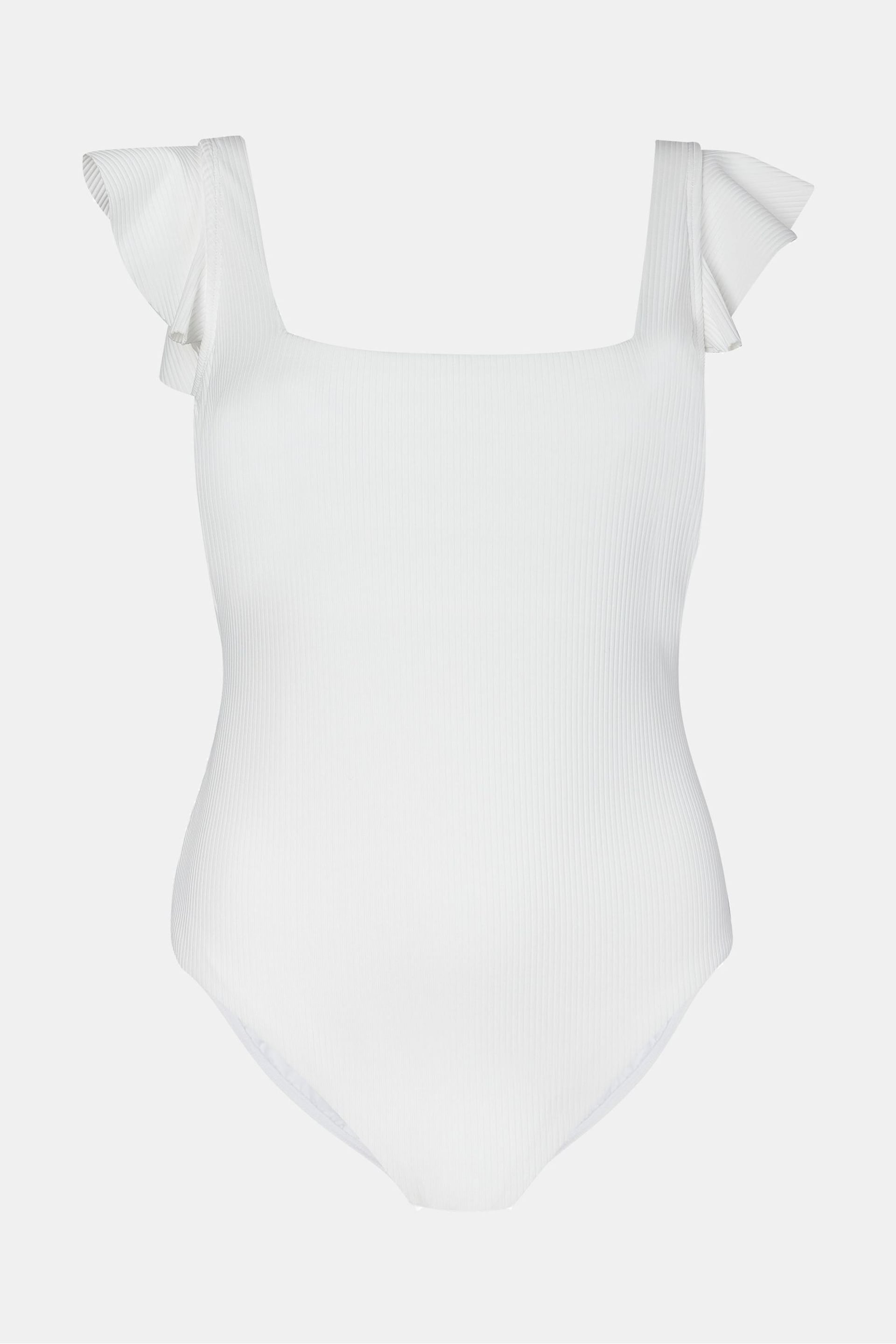 Mint Velvet White Rib Ruffle Square Neck Swimsuit - Image 6 of 7