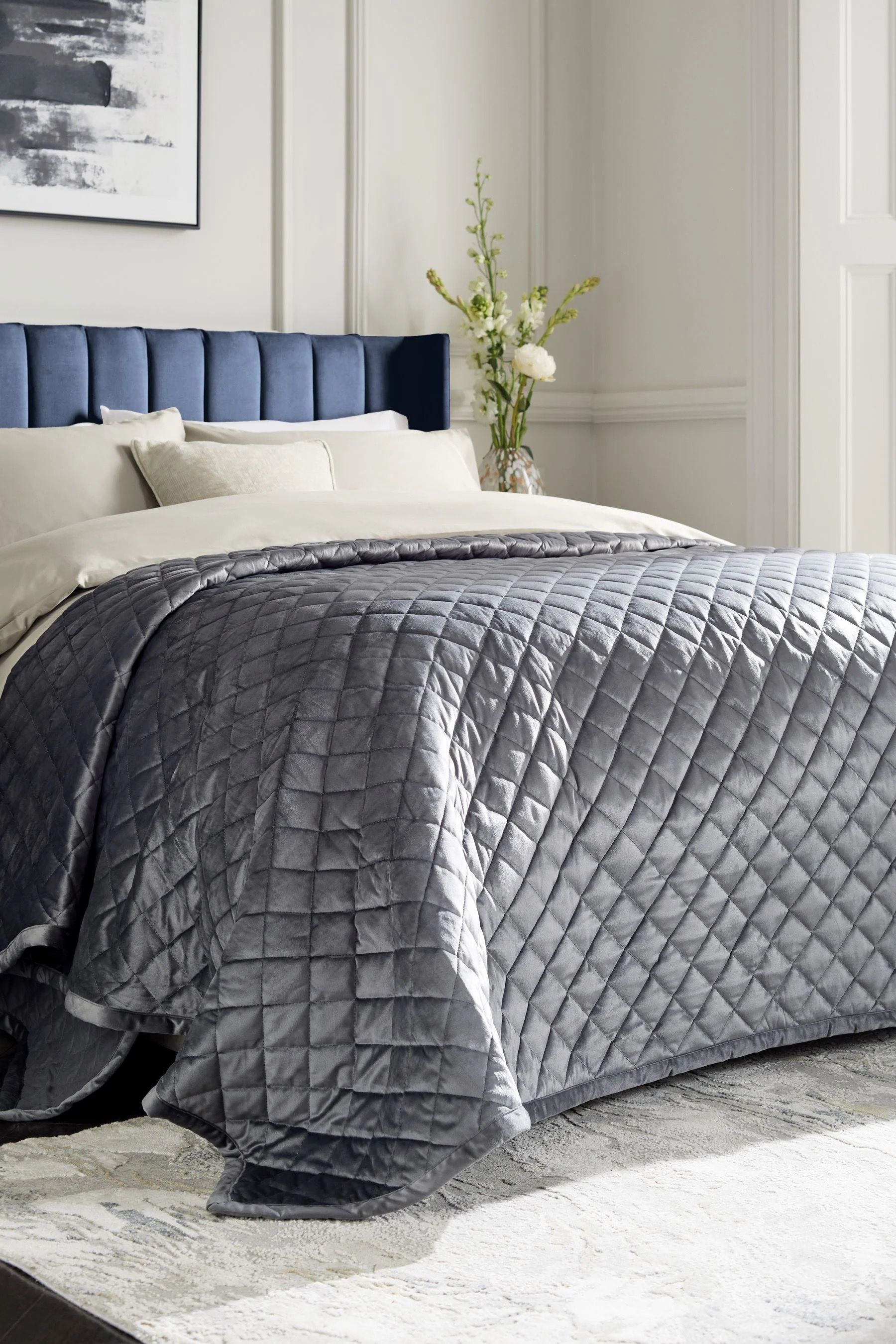 Buy Charcoal Grey Hamilton Velvet Quilted Bedspread from Next Canada