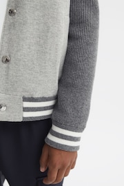 Reiss Soft Grey Belsize Junior Cotton Blend Varsity Bomber Jacket - Image 4 of 6