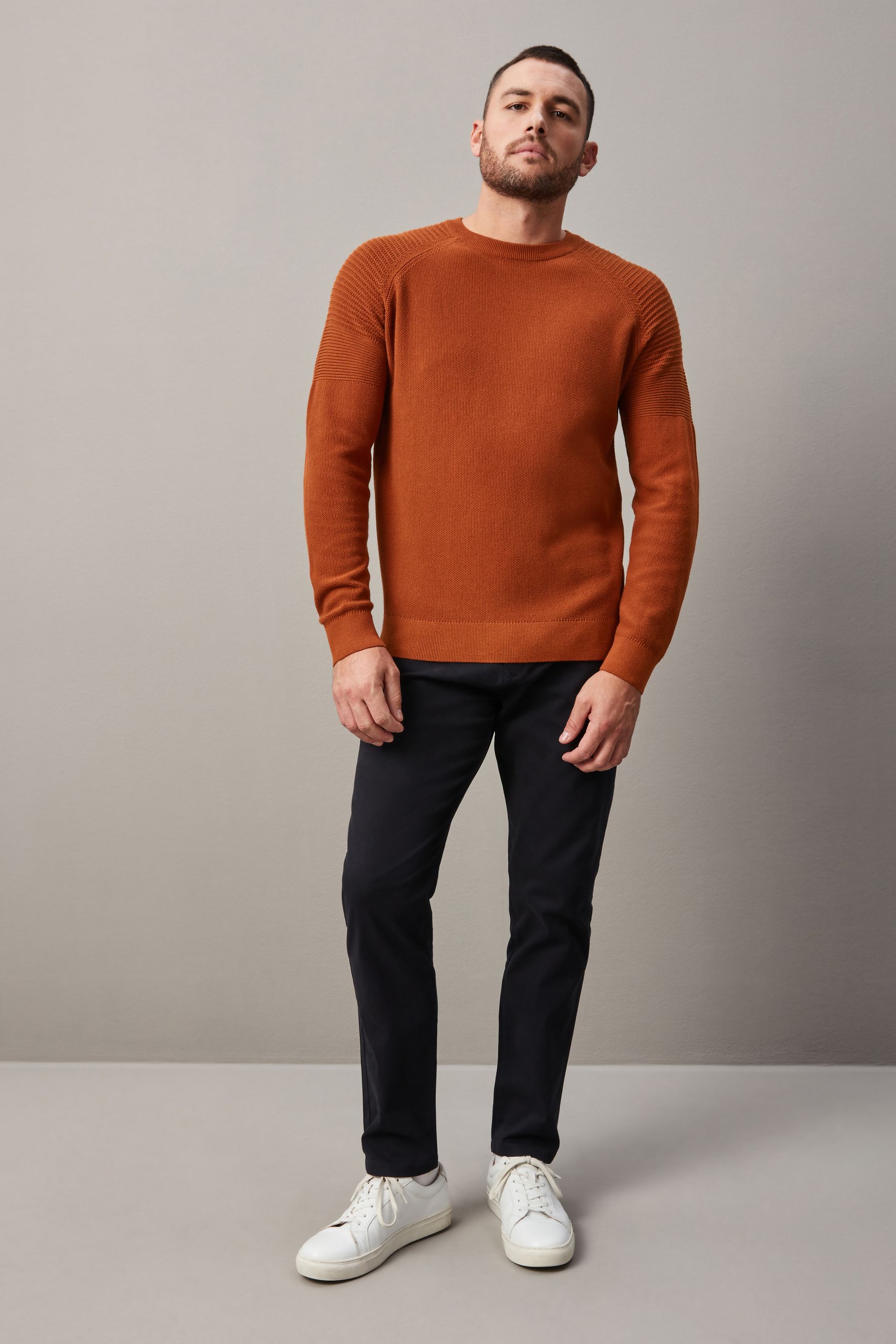 Rust Brown Regular Textured Arm Knitted Jumper