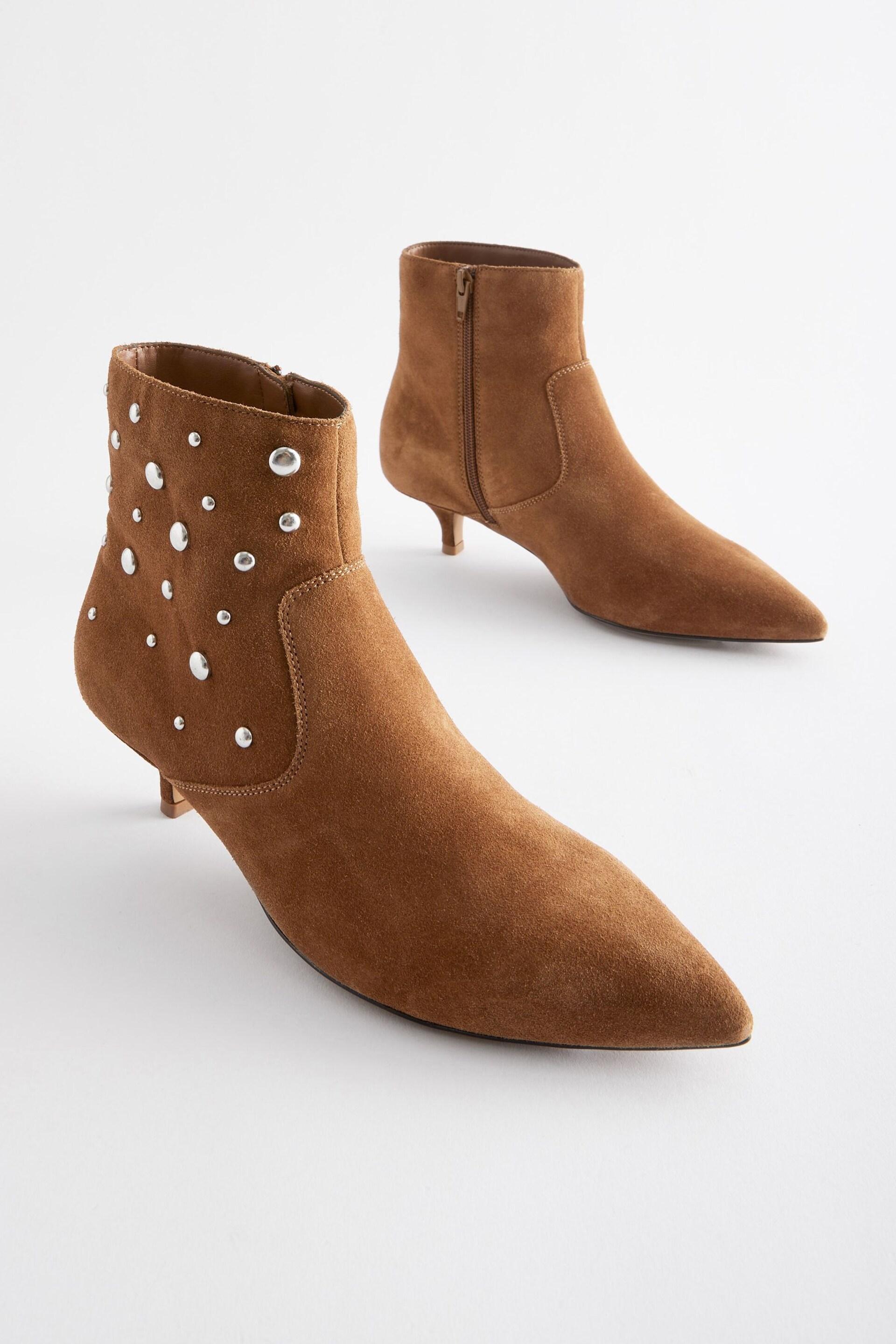 Tan Brown Forever Comfort® Stud Detail Ankle Boots - Image 1 of 5