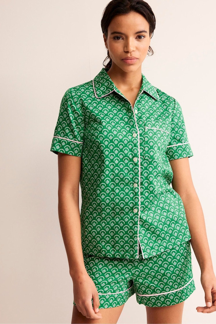 Boden Green Short Sleeve 100% Cotton Pyjama Top - Image 1 of 5