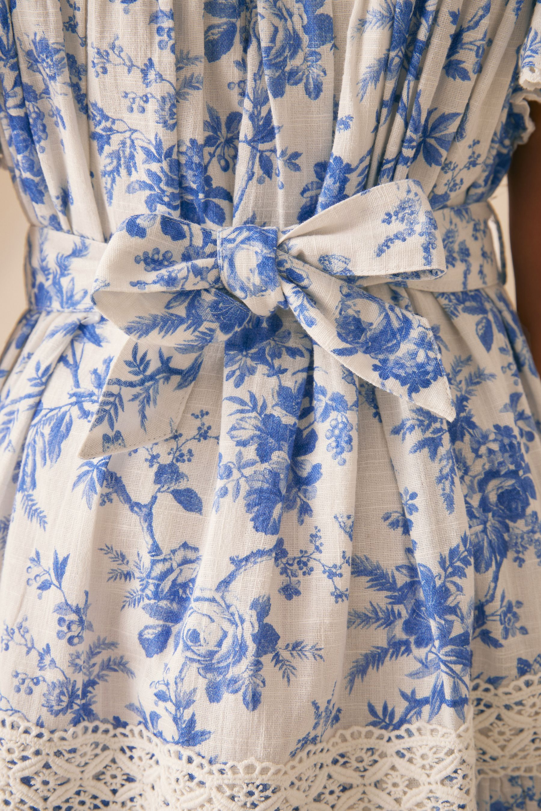Buy Laura Ashley Blue White Walled Garden Frill Sleeve Dress from Next France