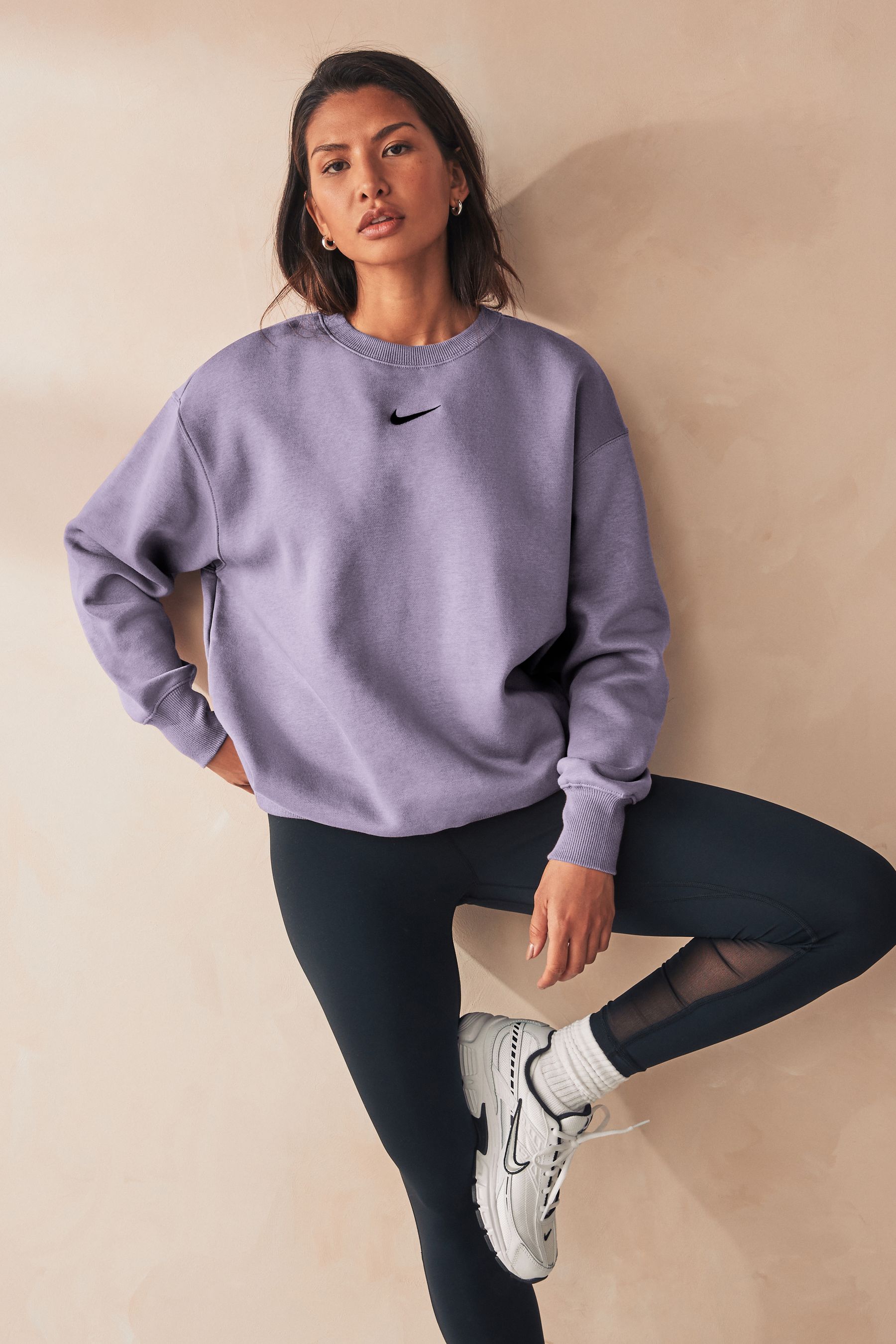 Nike mini swoosh oversized sweatshirt purpl outlet