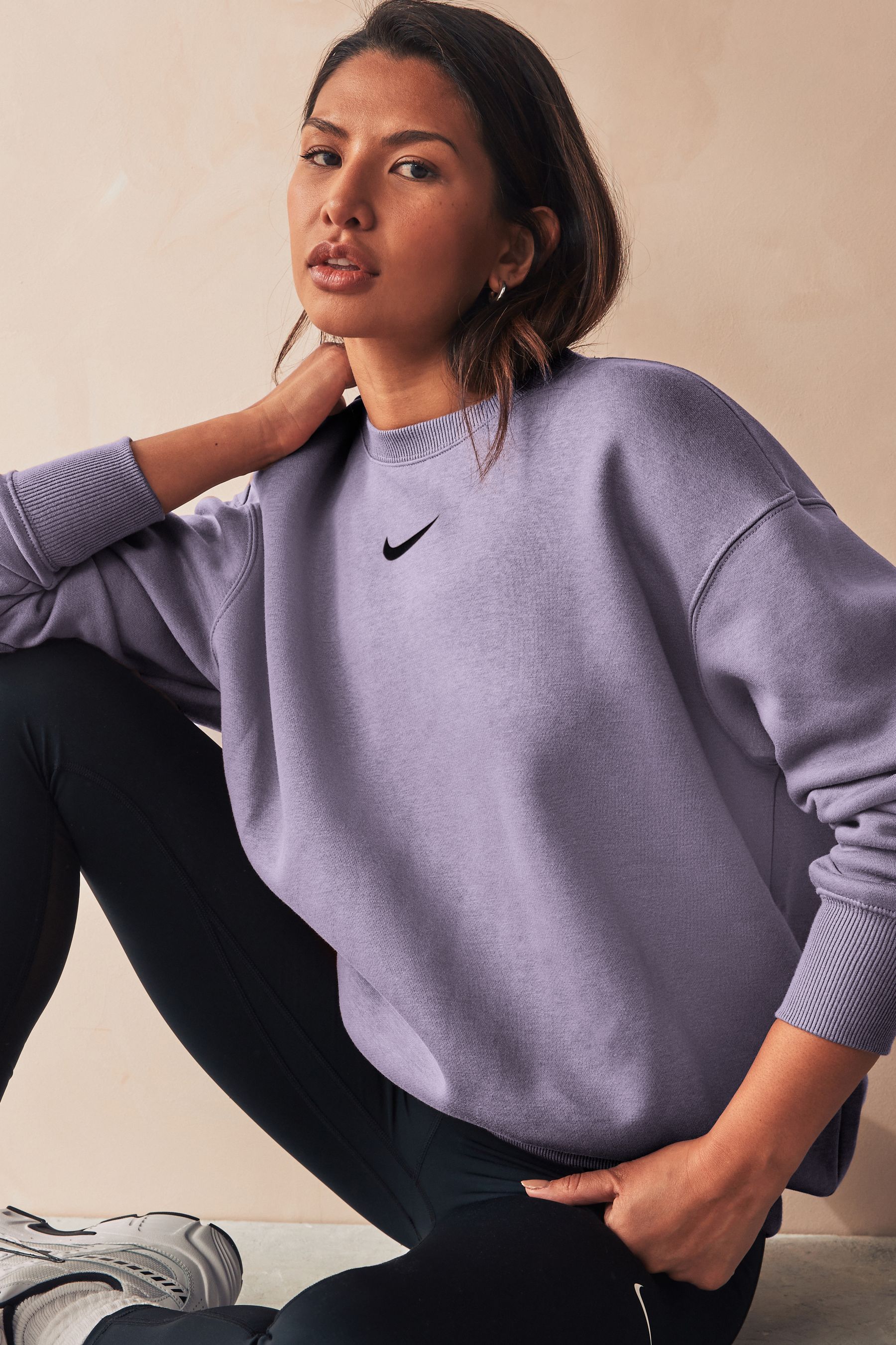 Nike mini swoosh oversized sweatshirt purpl outlet