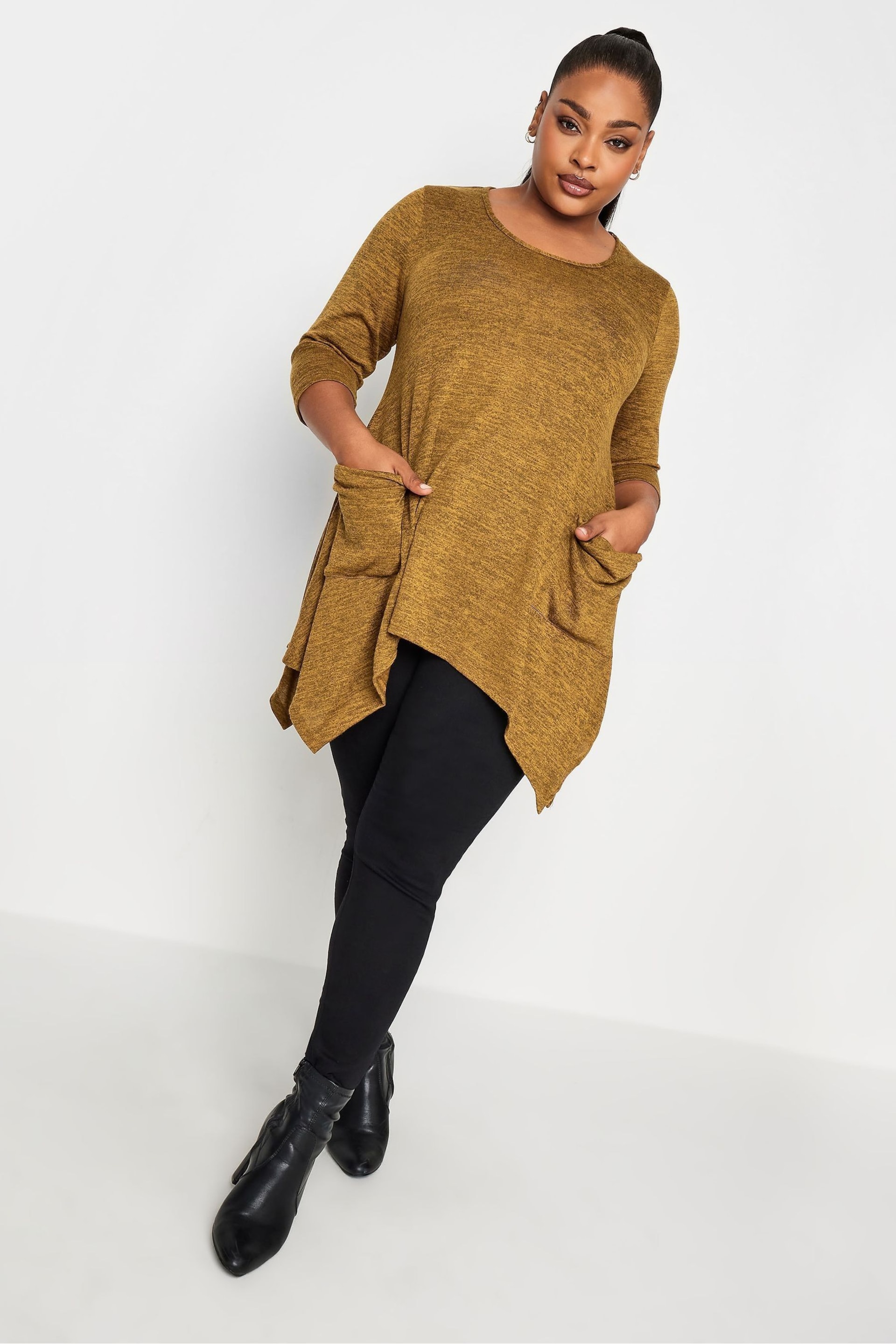 Yours Curve Brown Knitted Pocket Top - Image 2 of 4