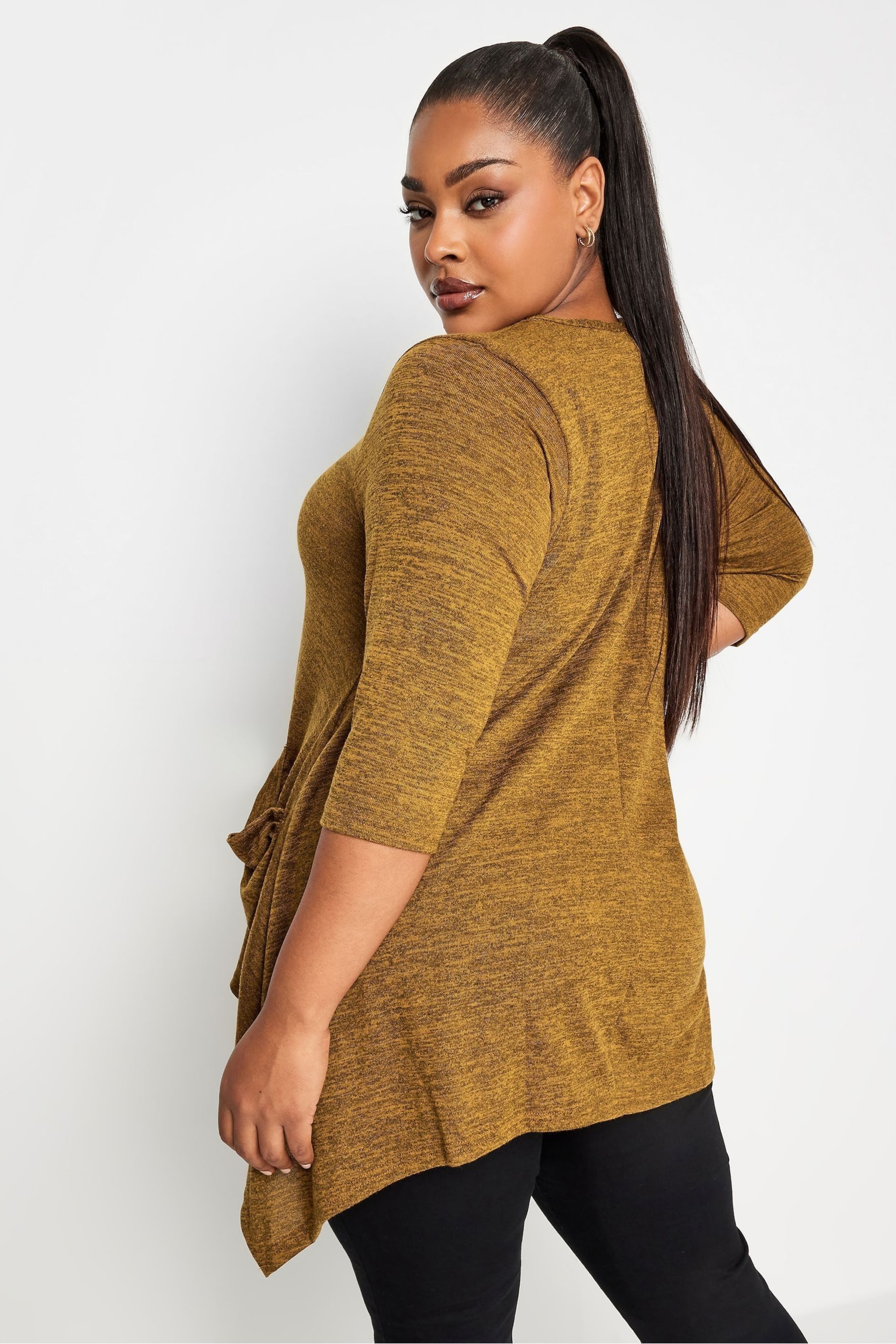 Yours Curve Brown Knitted Pocket Top - Image 3 of 4