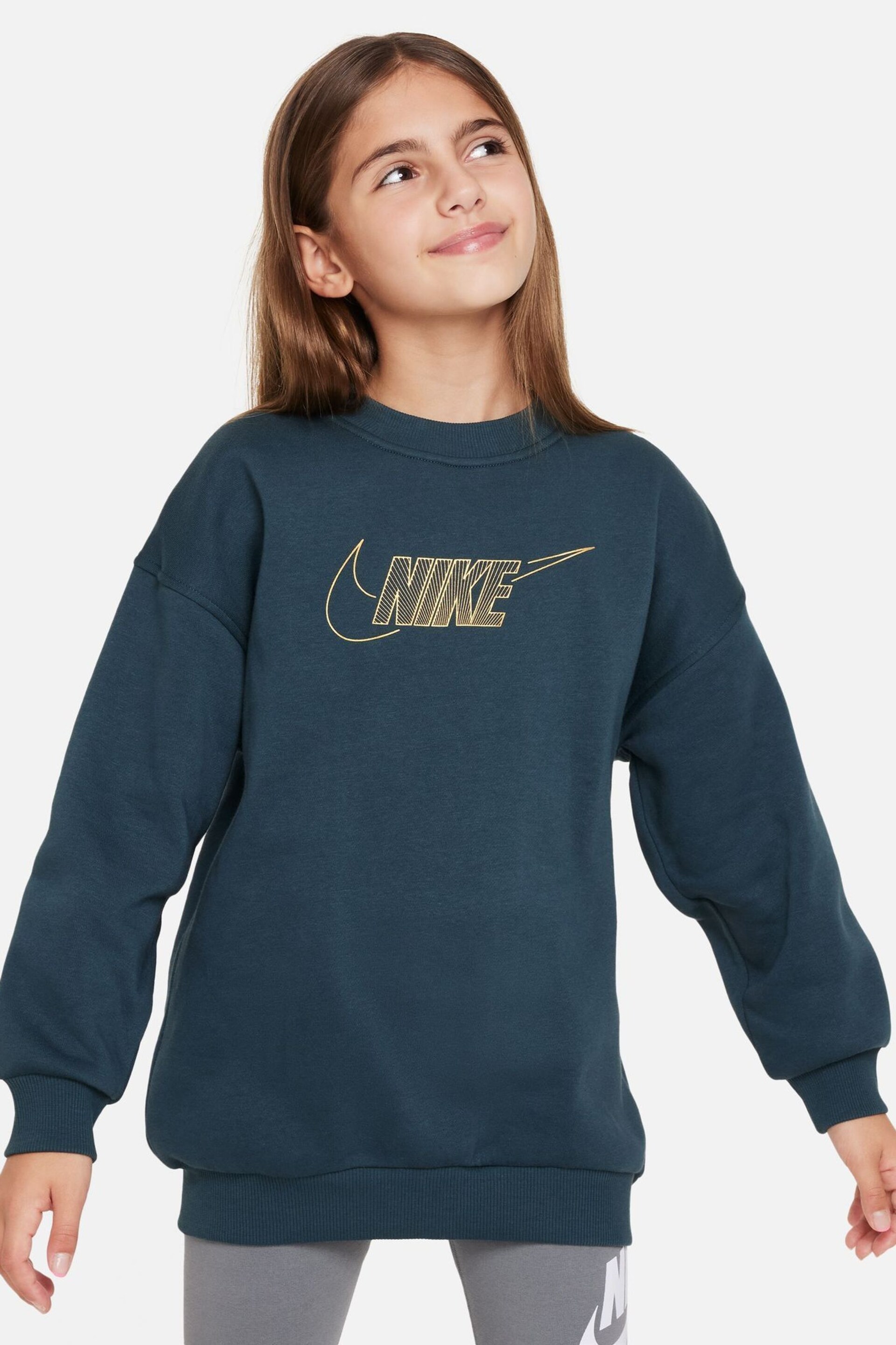 Nike Green Oversized Shine Fleece Sweatshirt - Image 1 of 4