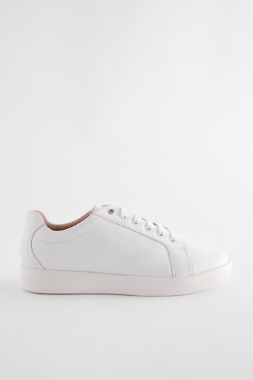 White Signature Leather Lace-Up Trainers