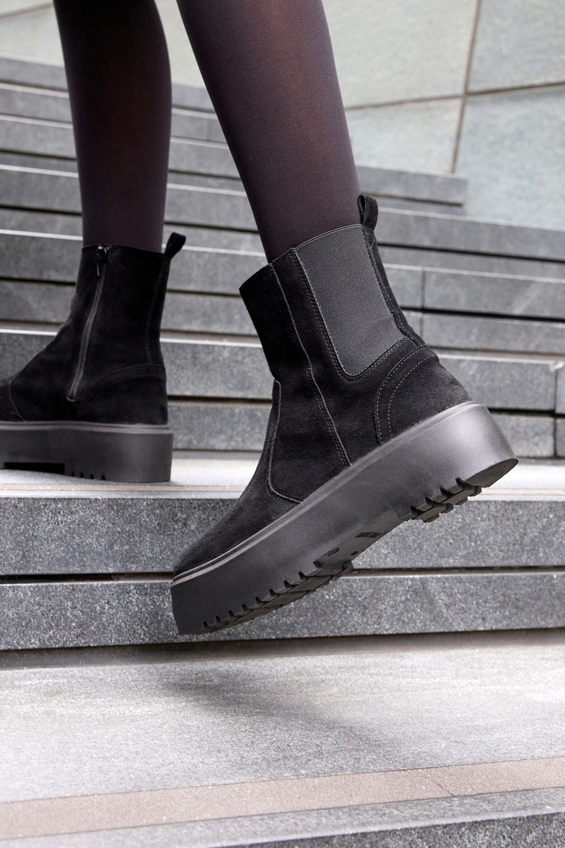Buy Black Chelsea Chunky Flatform Ankle Boots from Next Luxembourg