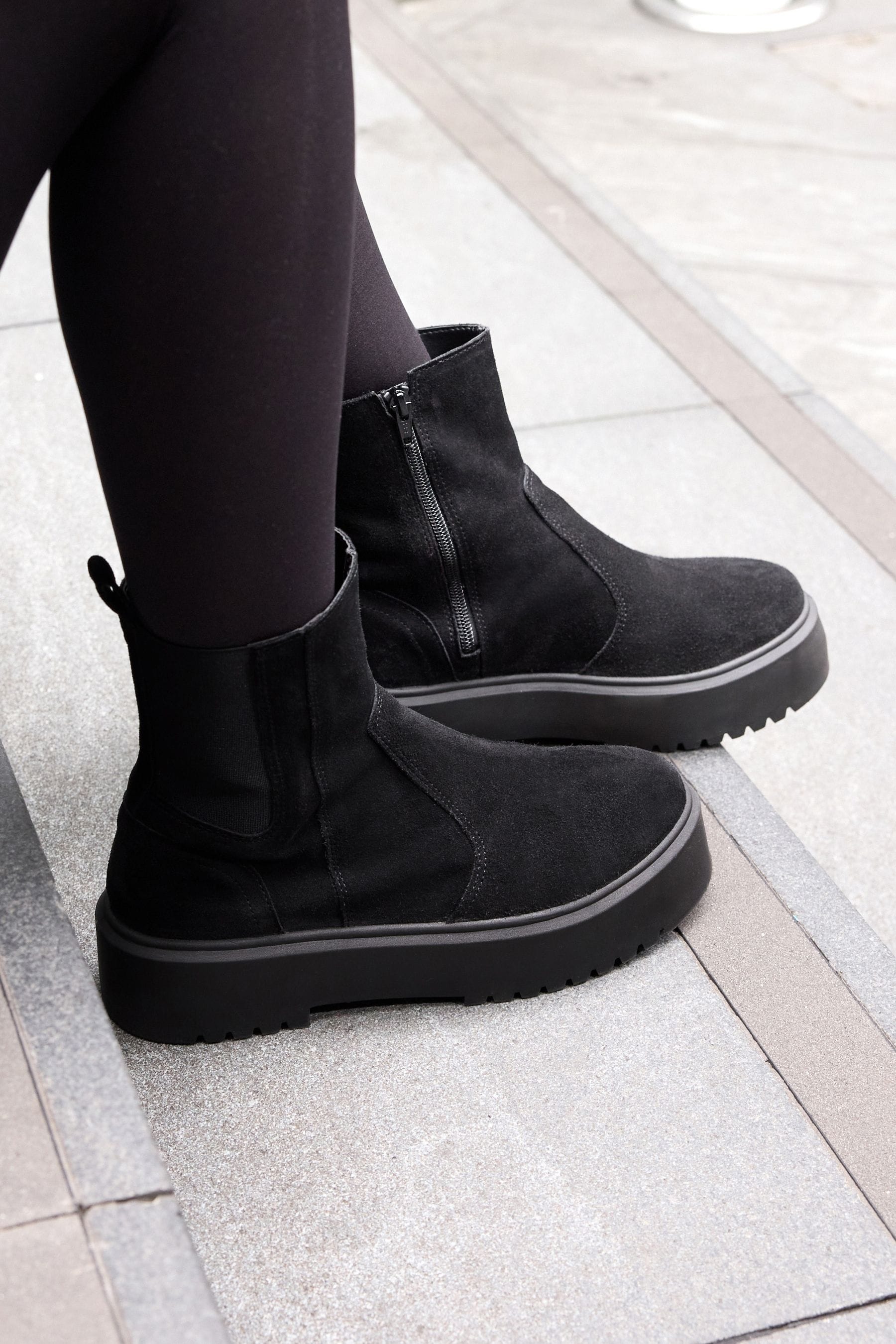 Buy Black Chelsea Chunky Flatform Ankle Boots from Next Luxembourg