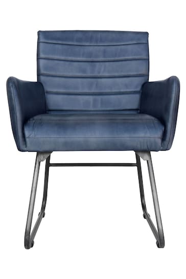 K Interiors Blue Elsdon Geniune Leather & Iron Carver Dining Chair