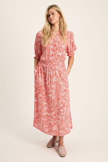 Joules Laurie Red Viscose Midi Dress