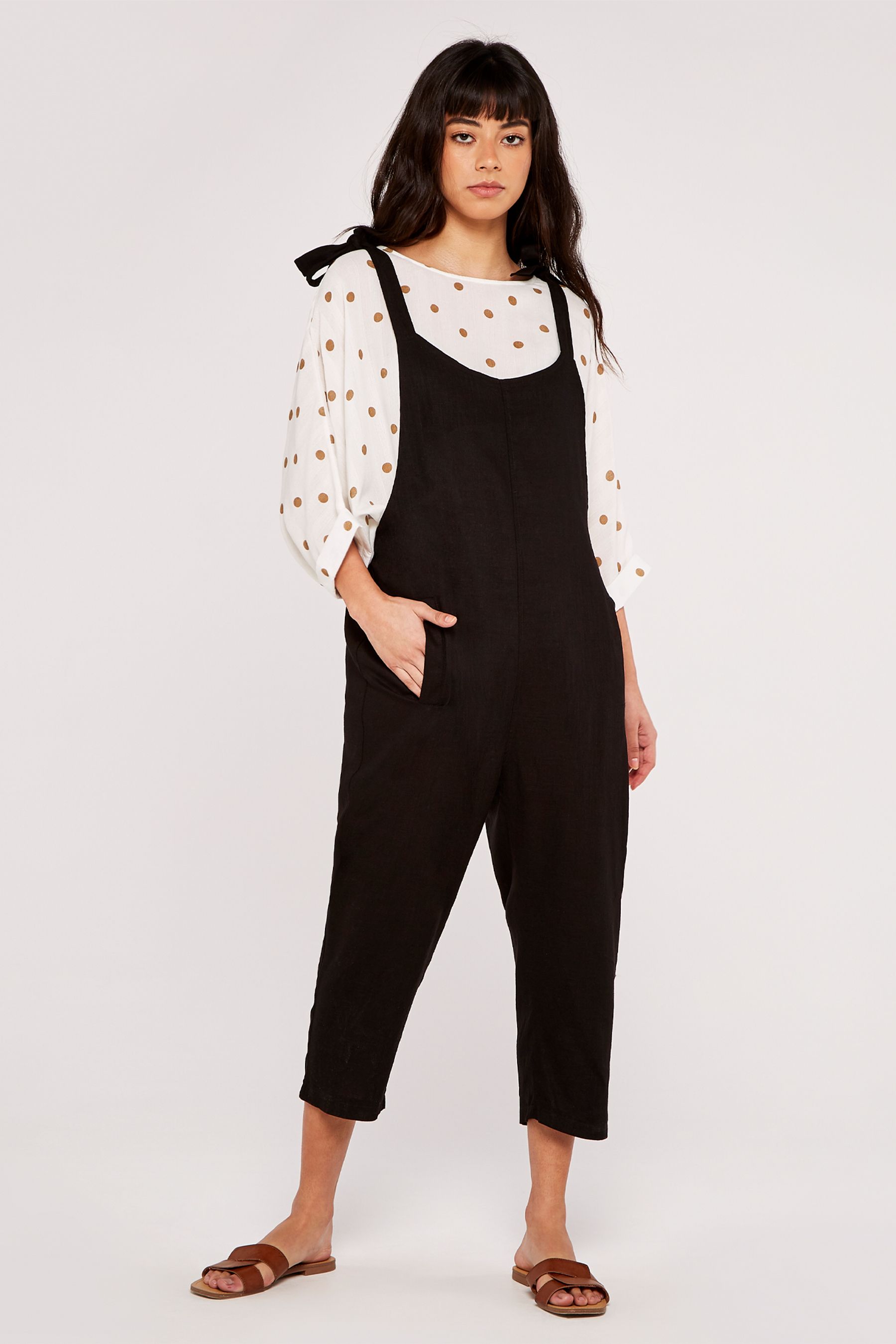 Buy Apricot Black Billow Tie Shoulder Pocket Dungarees from the Next UK online shop