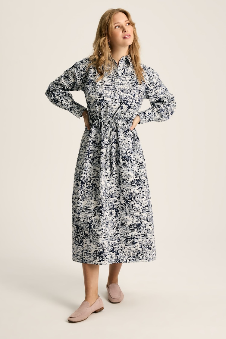 Joules Francesca Blue/White Tie Waist Shirt Dress - Image 1 of 7