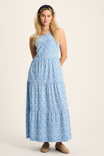 Joules Jayne Blue Jersey Tiered Dress