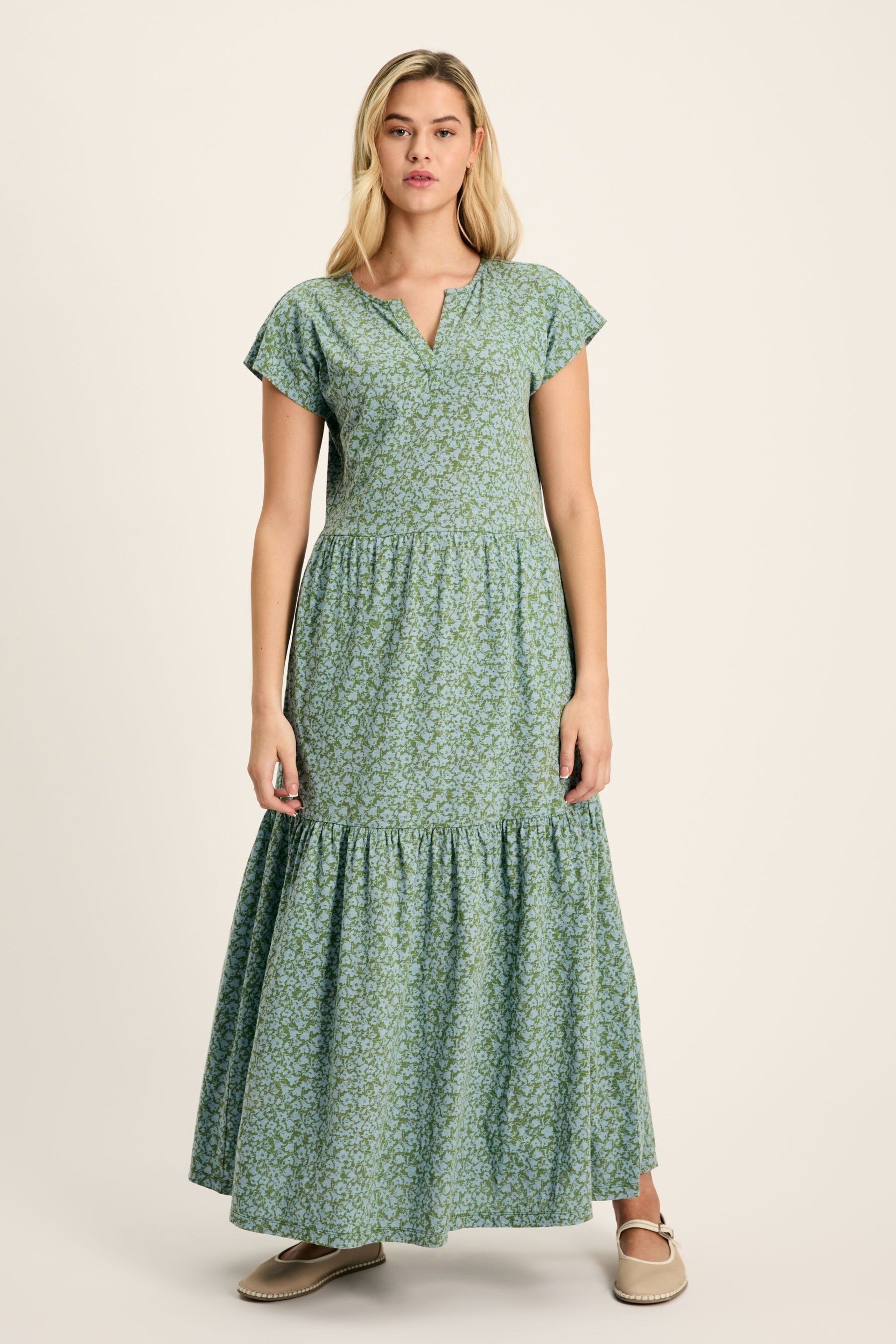 Joules Ariana Green Jersey Tiered Dress - Image 3 of 7