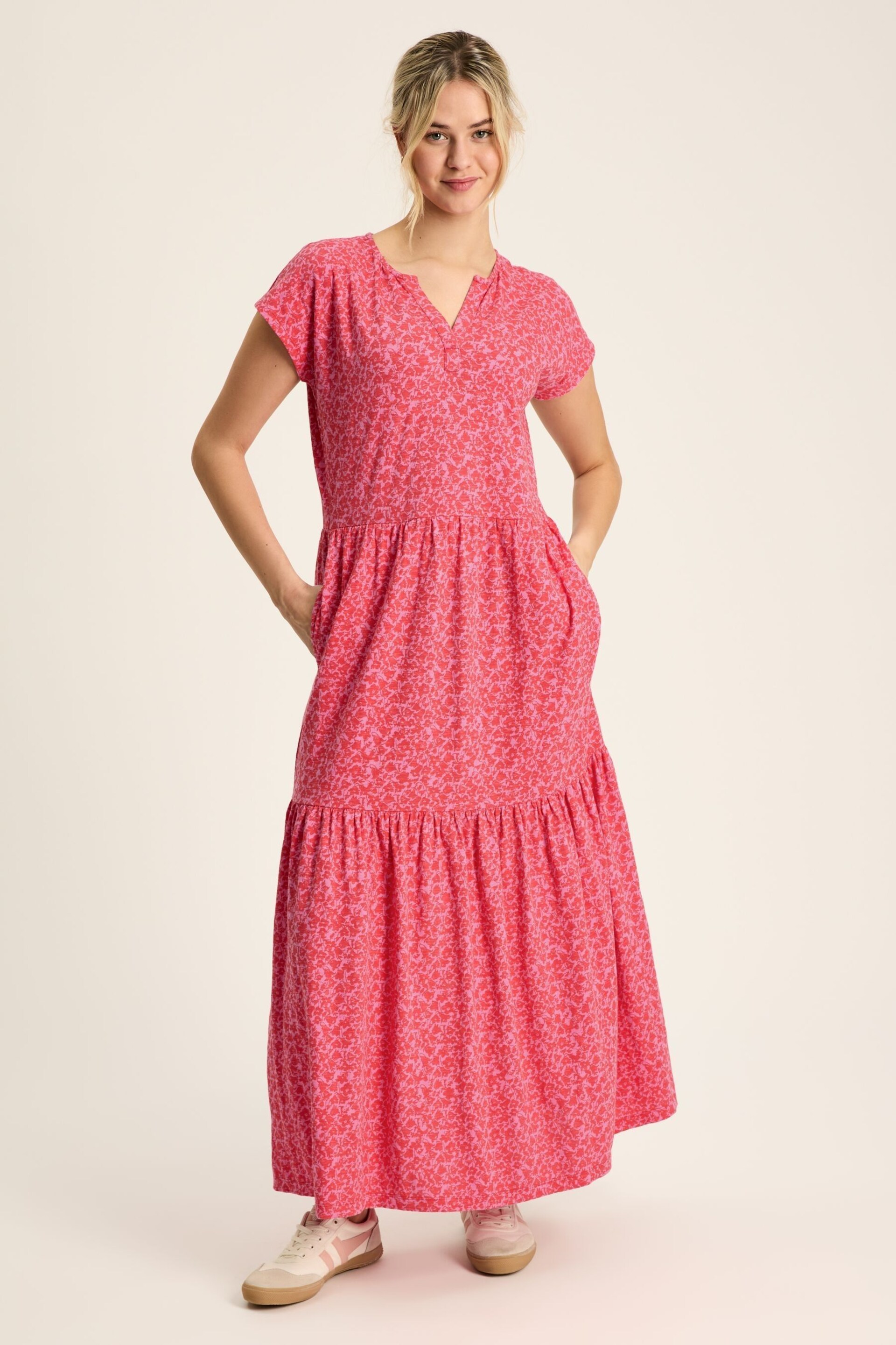 Joules Ariana Pink Jersey Tiered Dress - Image 1 of 7