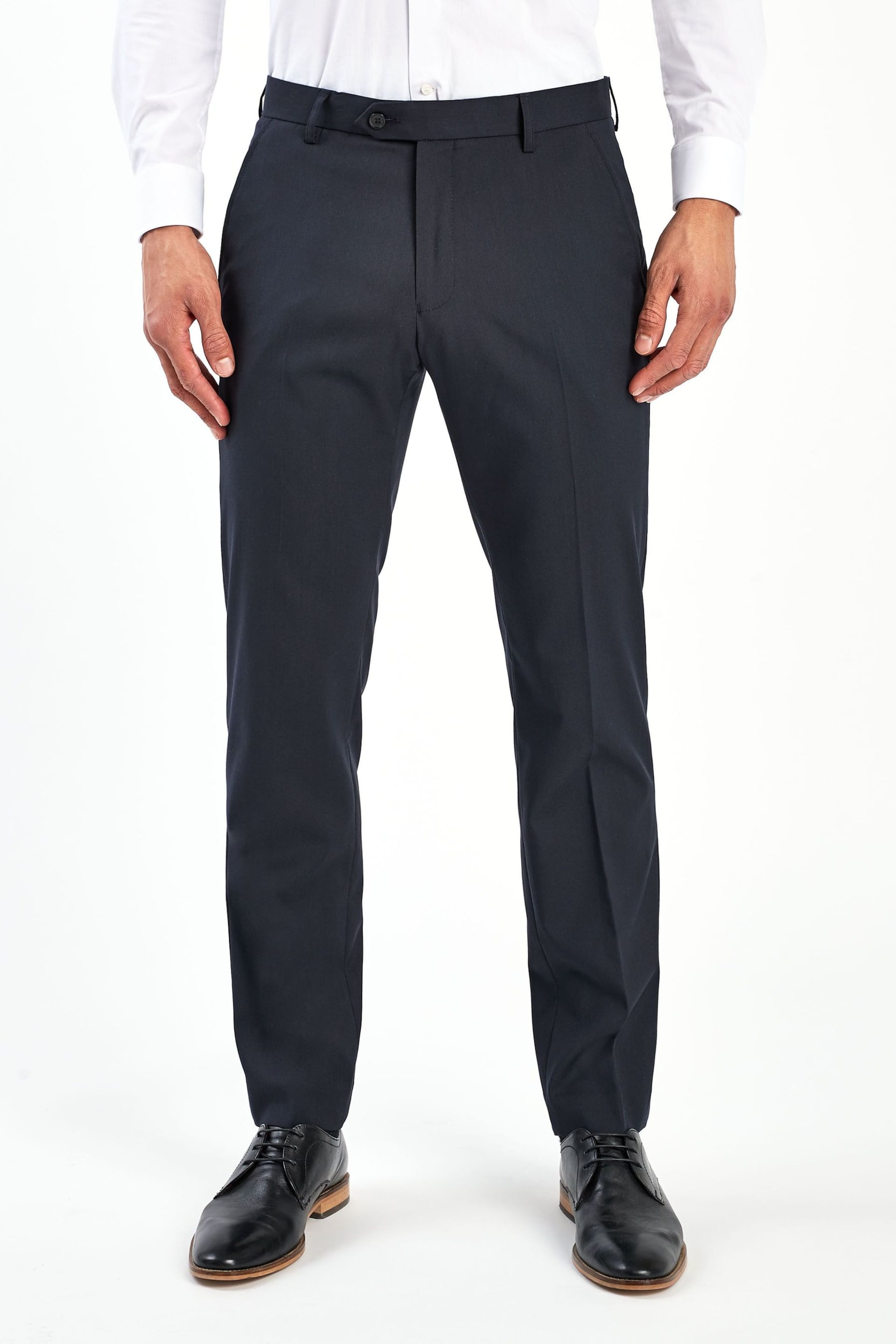 Navy Blue Tailored Stretch Smart Trousers - Image 1 of 4
