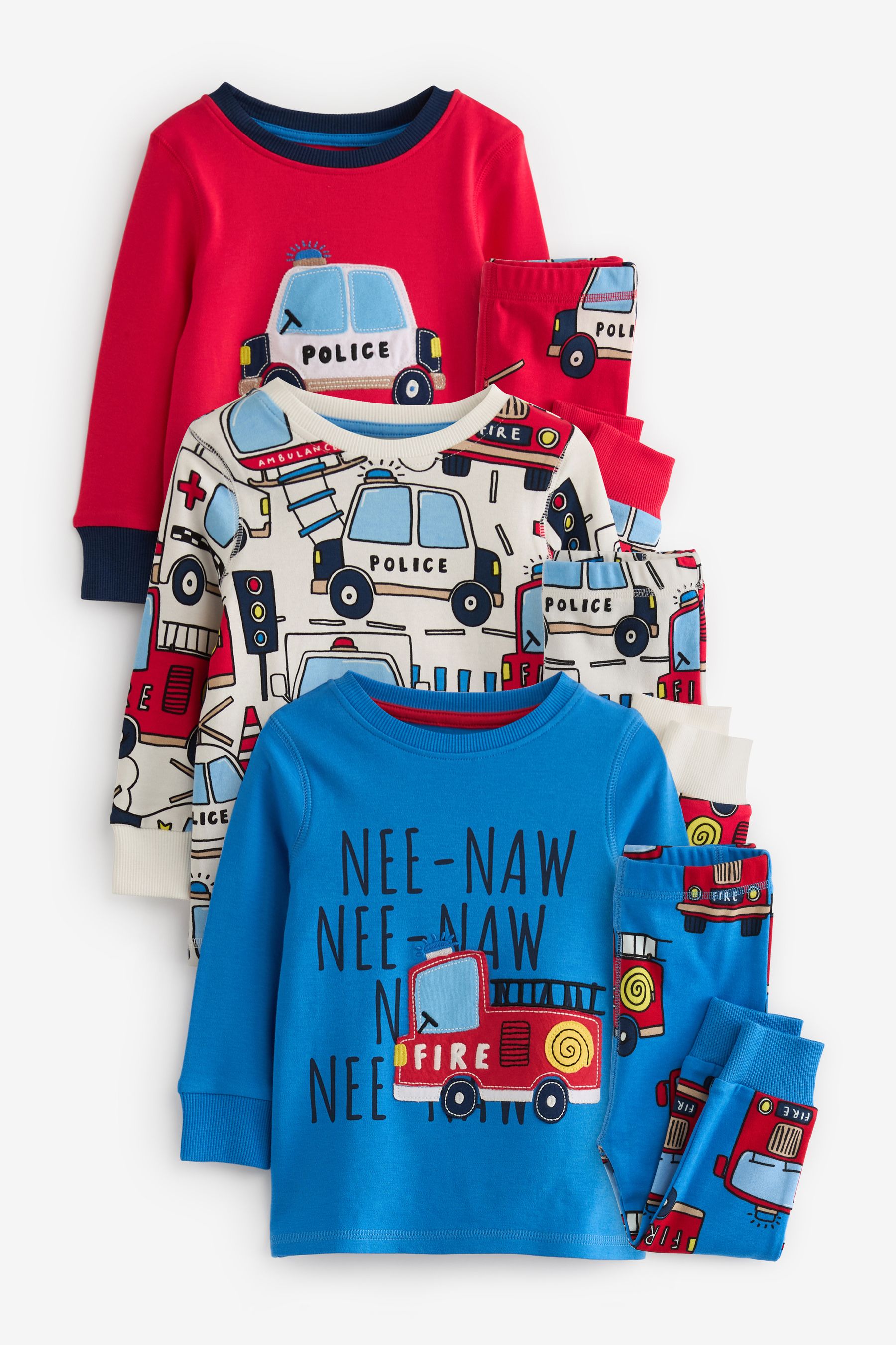Pyjama Douillet 100% Coton - Lot De 3 Pyjamas Manches Longues Motifs Enfants