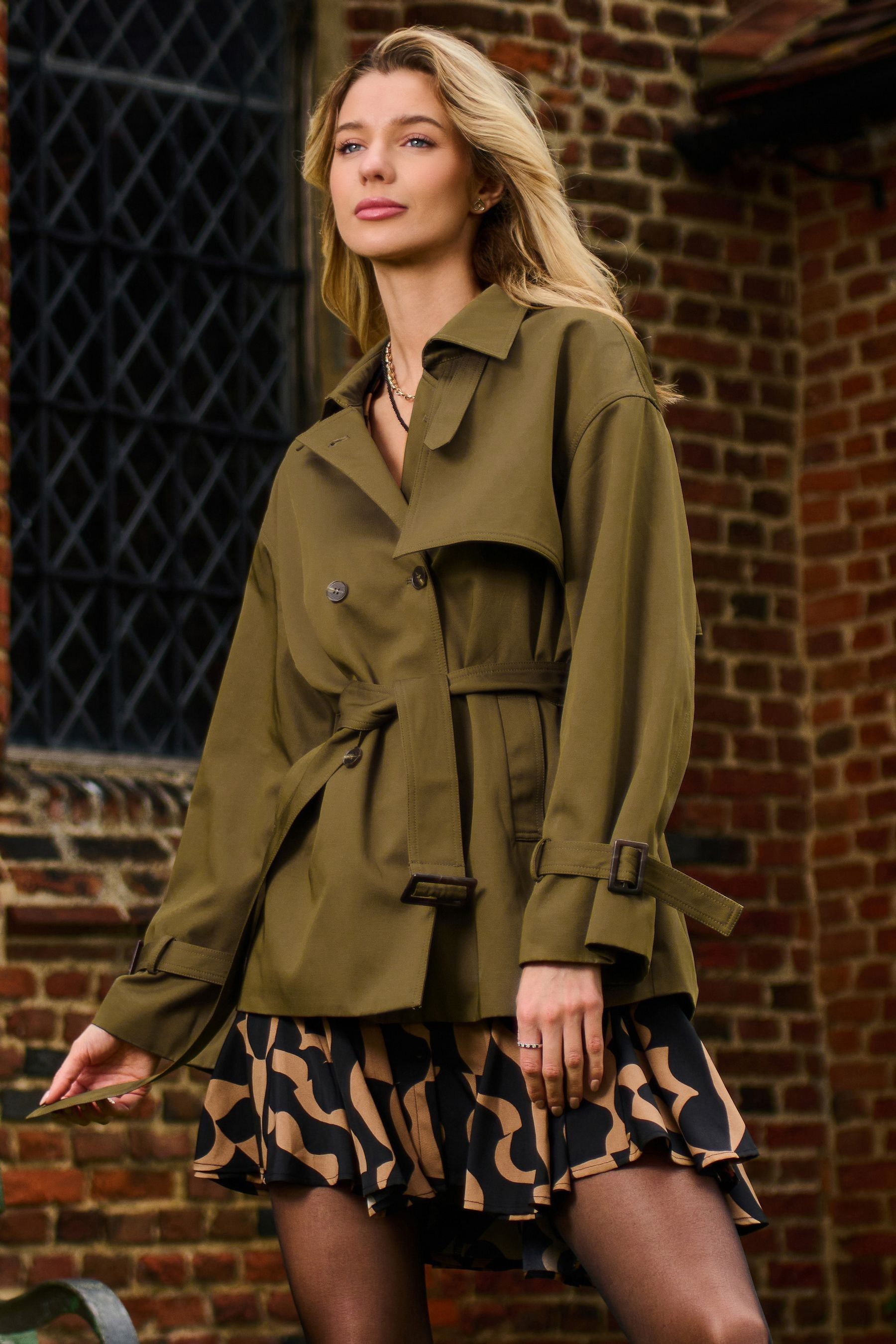 Buy Jolie Moi Green Short Trench Coat from Next Luxembourg