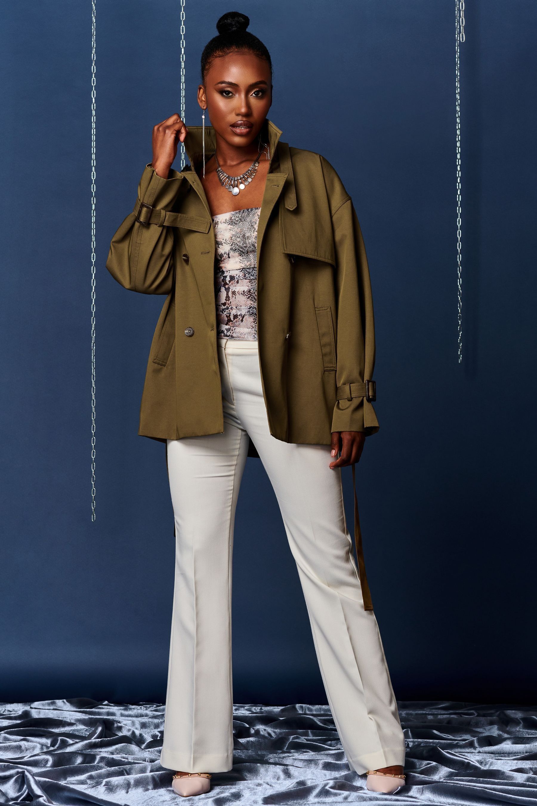 Buy Jolie Moi Green Short Trench Coat from Next Luxembourg