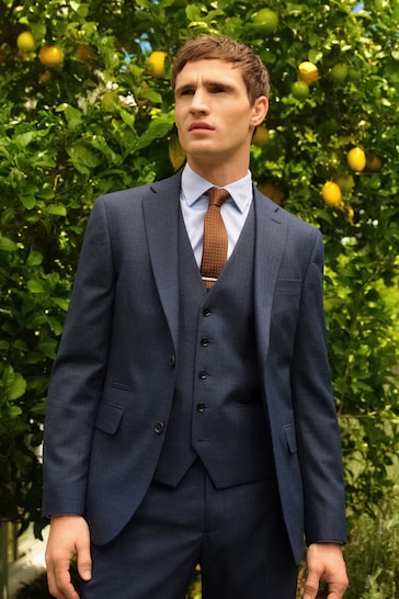 Blue Slim Fit Textured Suit: Jacket