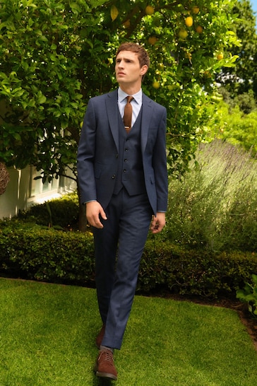 Blue Slim Fit Textured Suit: Jacket