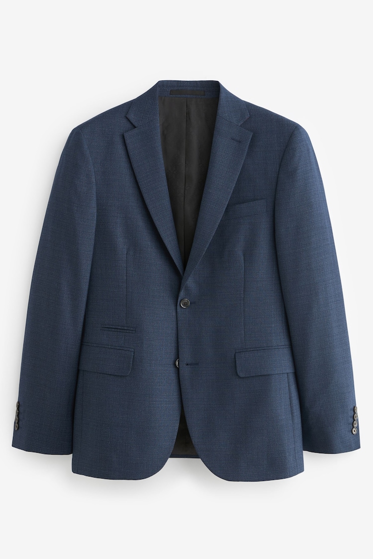 Blue Slim Fit Textured Wool Suit: Jacket - Image 7 of 11
