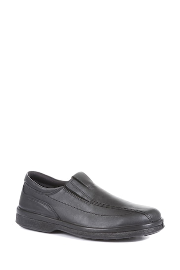 Pavers Wide Fit Leather Slip On Black Shoes